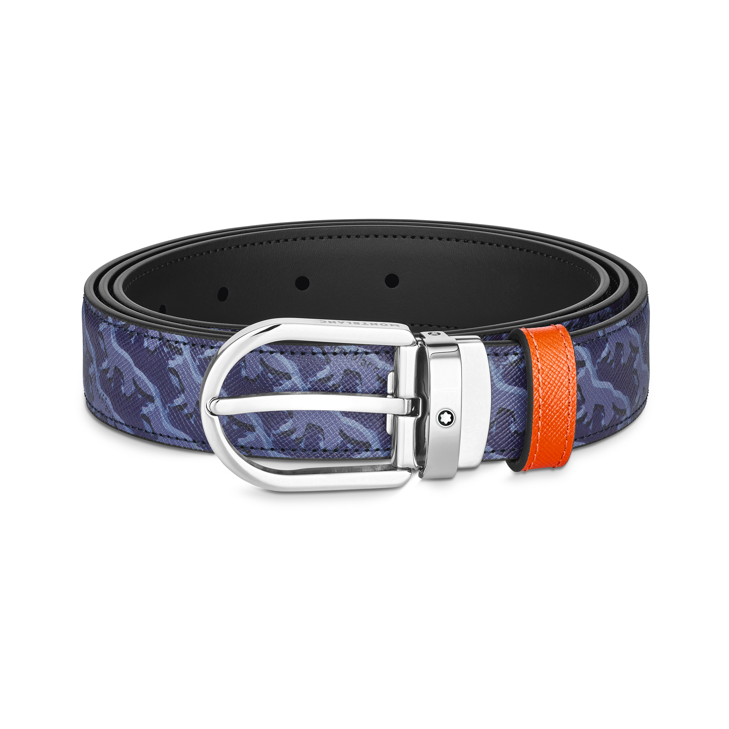 Horseshoe buckle blue 30 mm leather belt, image 1
