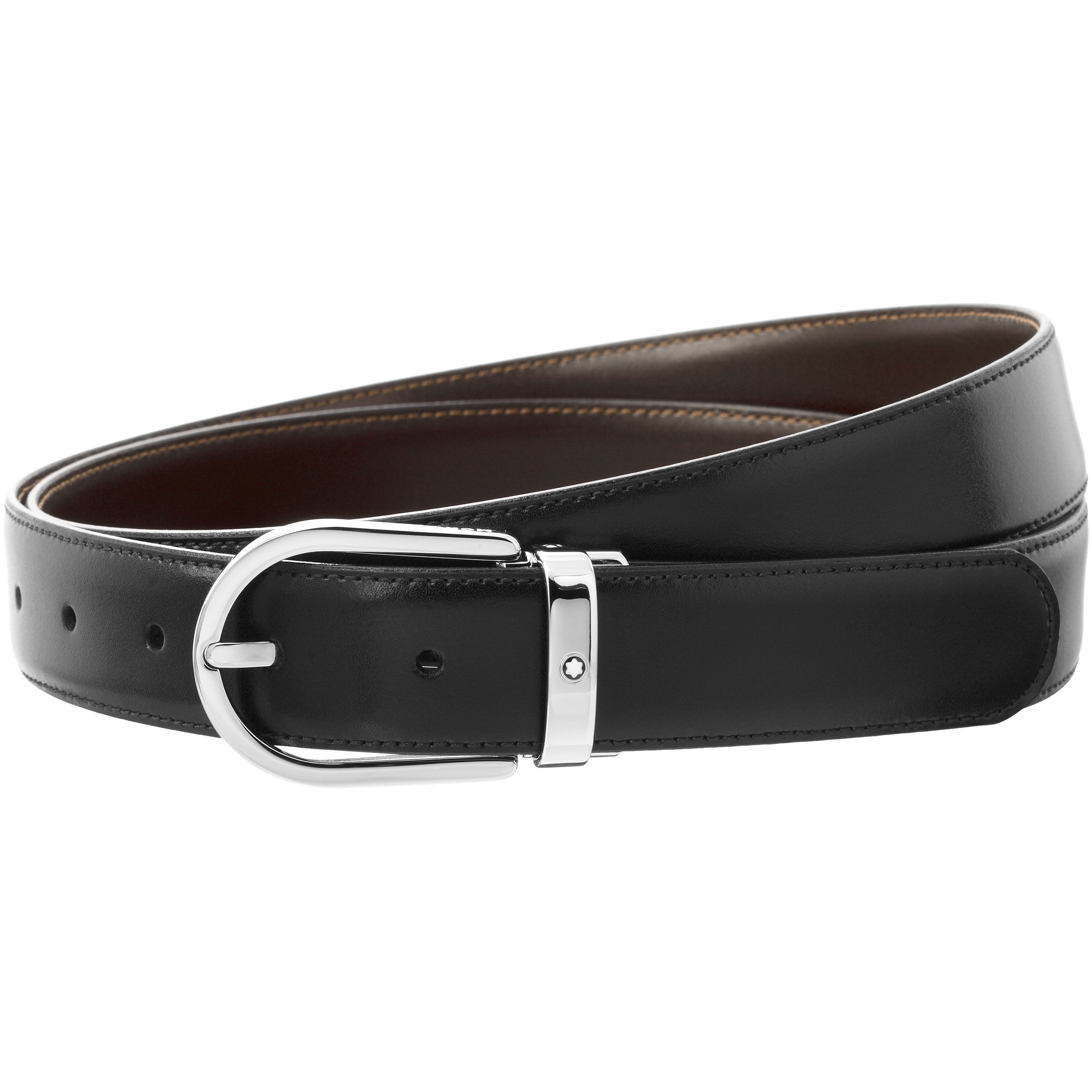 2 صورة ،Horseshoe buckle black/brown 30 mm reversible leather belt