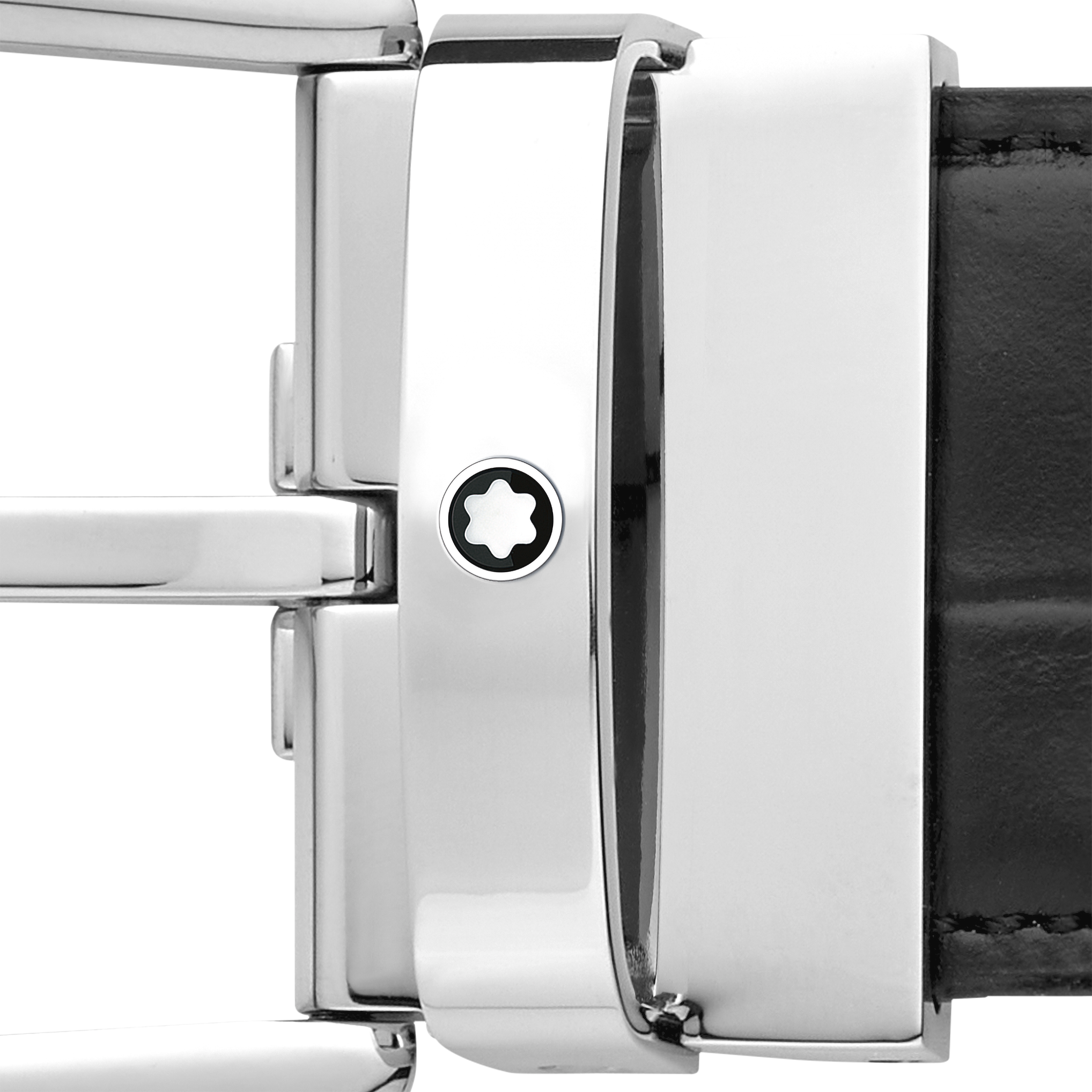 Horseshoe buckle printed black/plain black 35 mm reversible leather belt, image 3