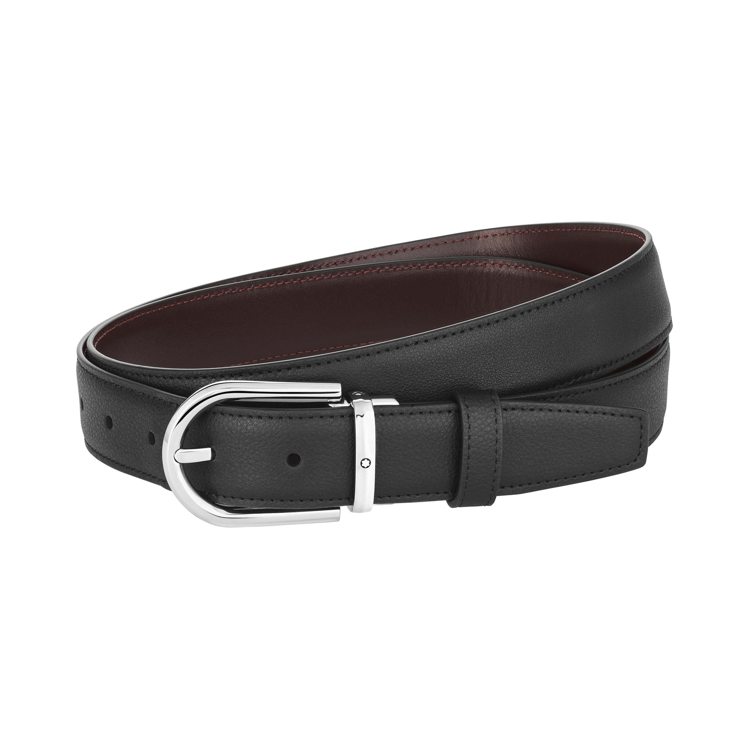 Horseshoe buckle black/burgundy 30 mm reversible leather belt, image 3