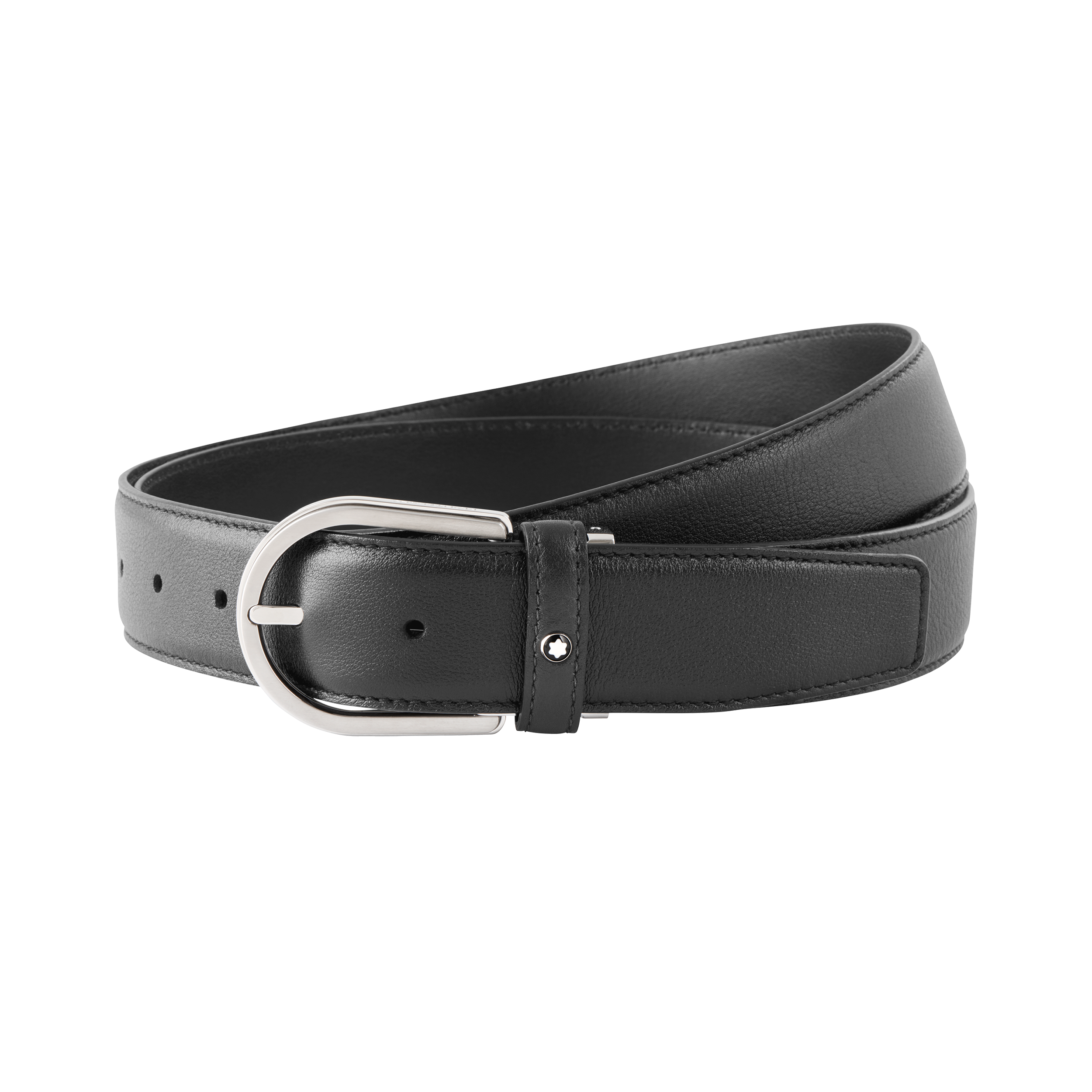 Horseshoe buckle gray 35 mm leather belt - AED | Montblanc® AE