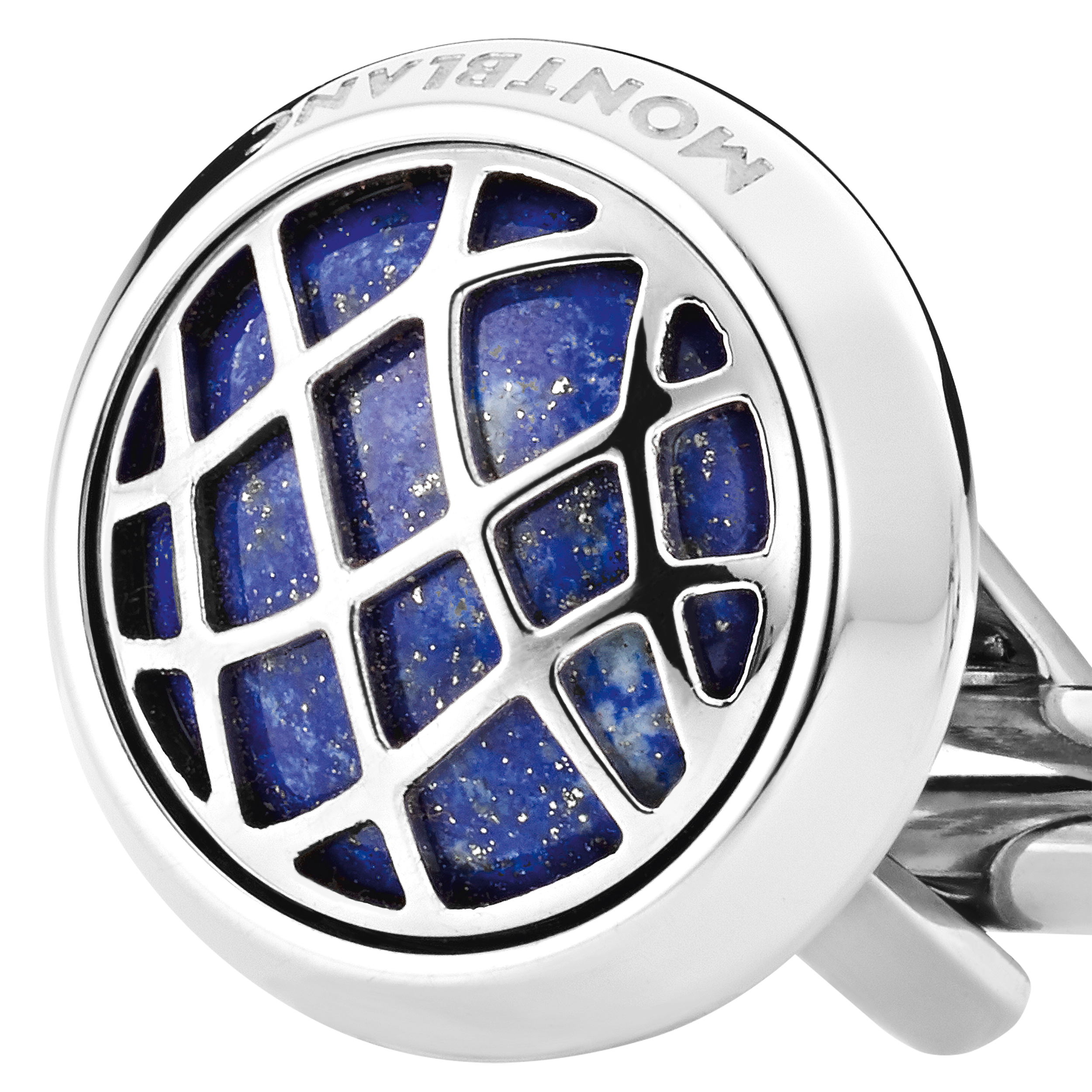 Cufflinks, round in stainless steel with lapis lazuli inlay, image 2