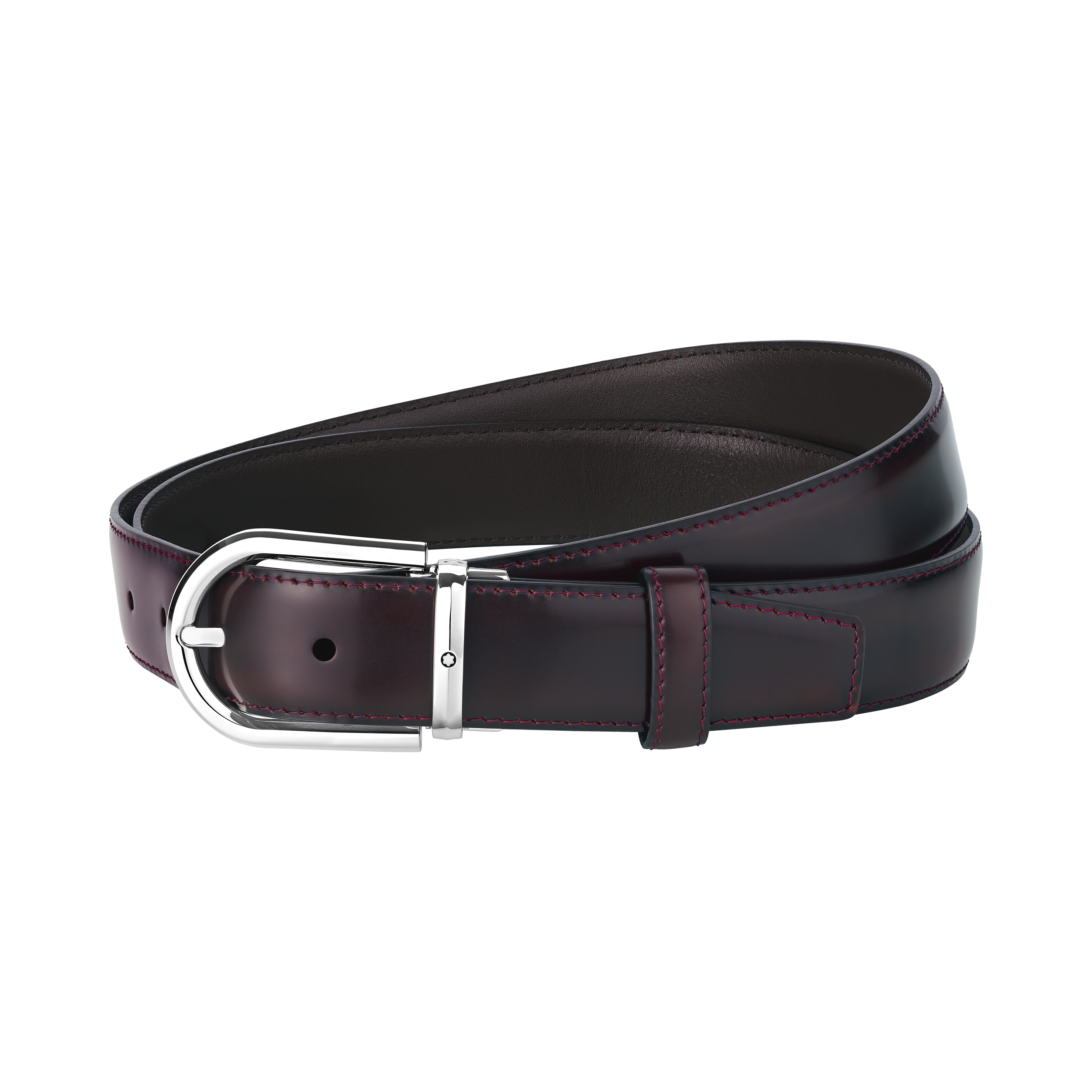 Horseshoe buckle burgundy 30 mm leather belt, image 2