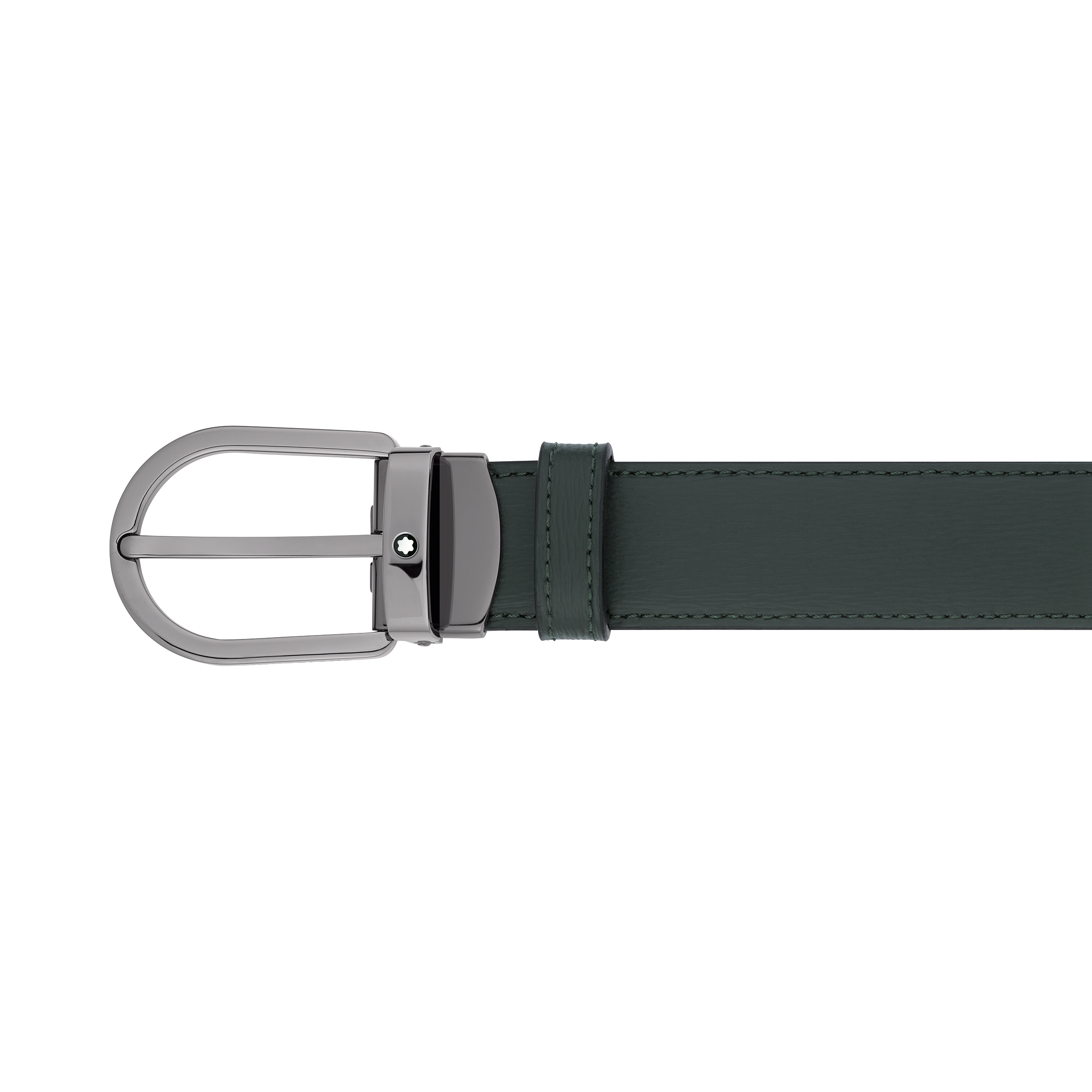 Horseshoe buckle black/deep forest green 30 mm reversible leather belt, image 3