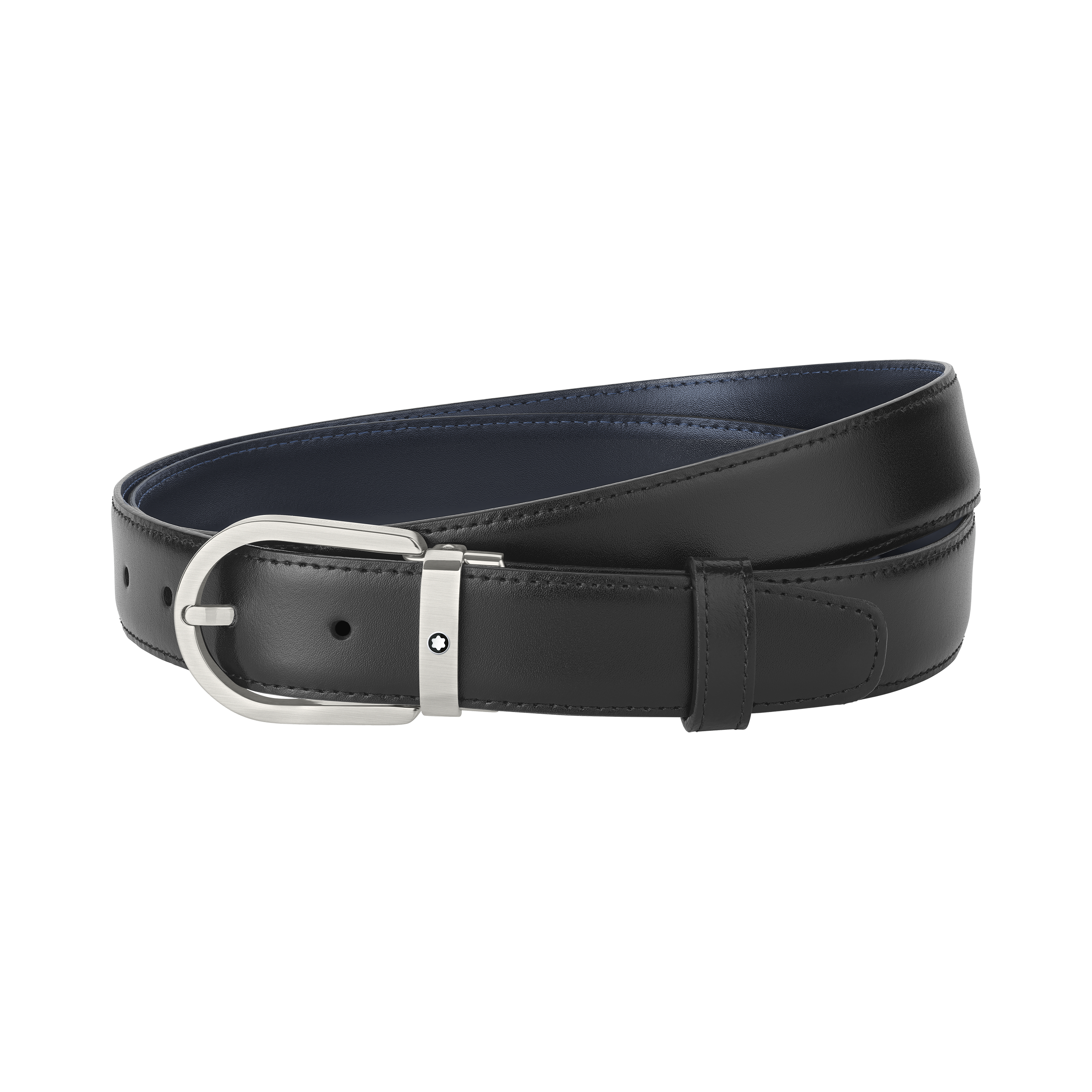 Horseshoe buckle black/blue 32 mm reversible leather belt, image 3