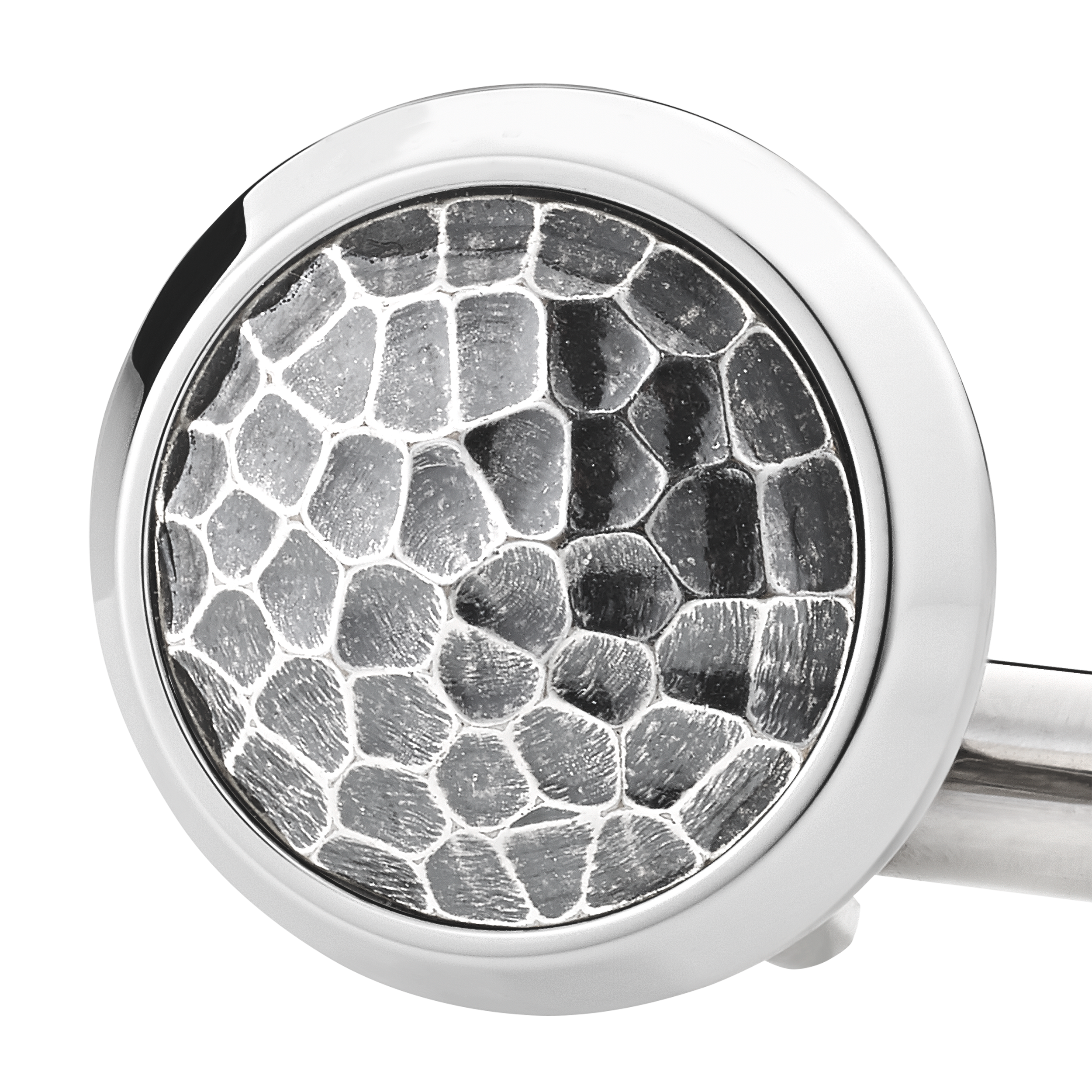 Cufflinks, round in stainless steel with martelé inlay, image 3