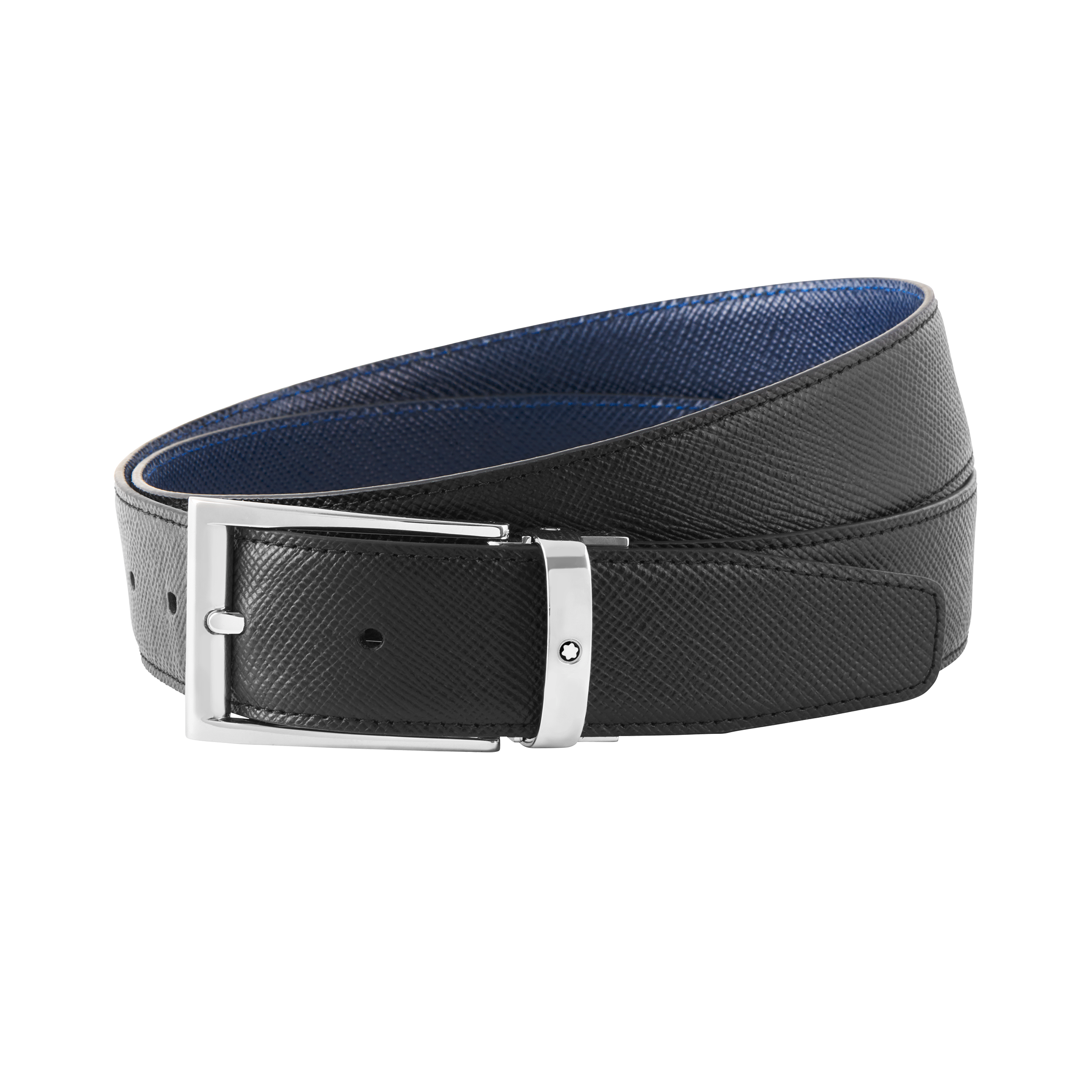 Black/blue 35 mm reversible leather belt, image 1