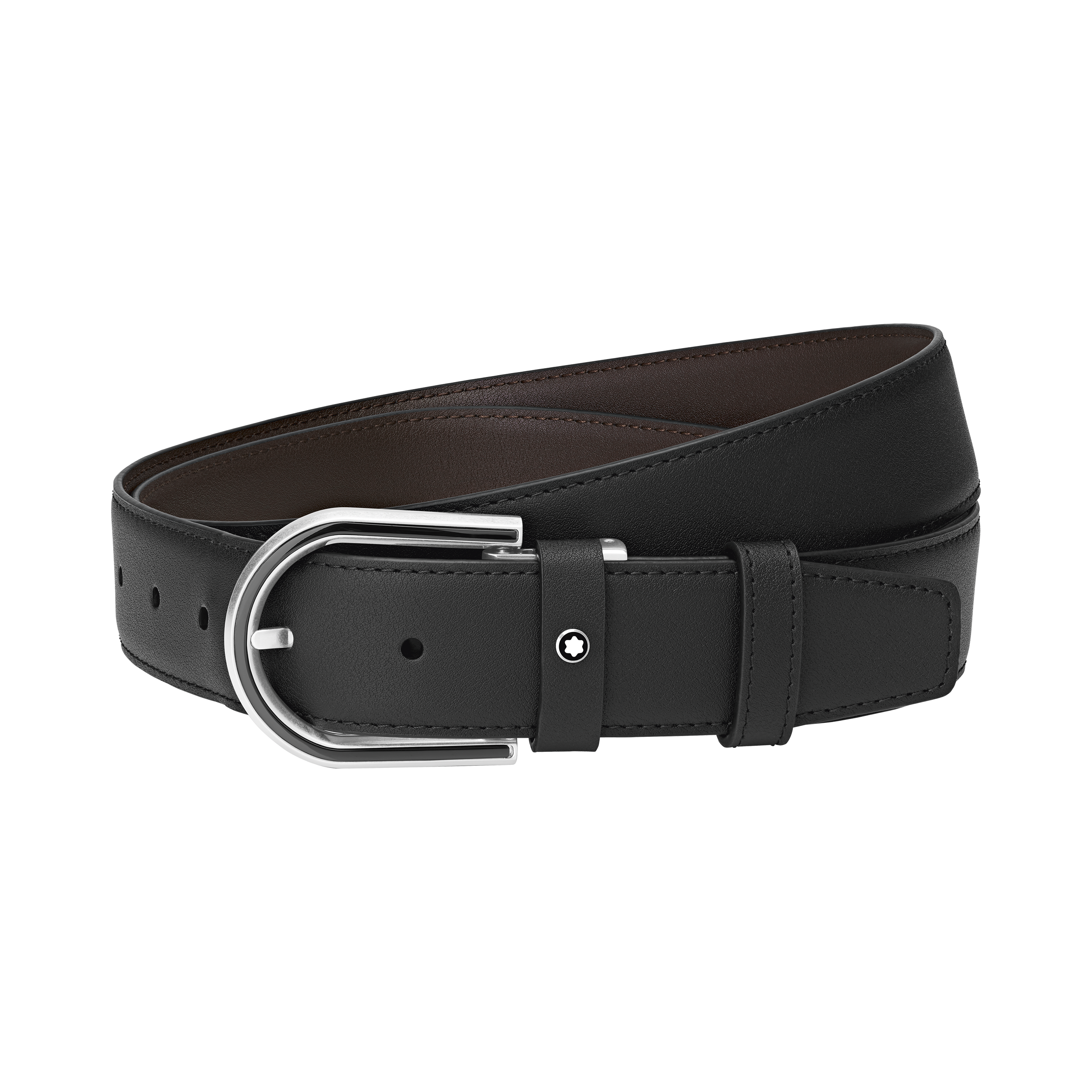 Horseshoe buckle black 35 mm leather belt, image 2