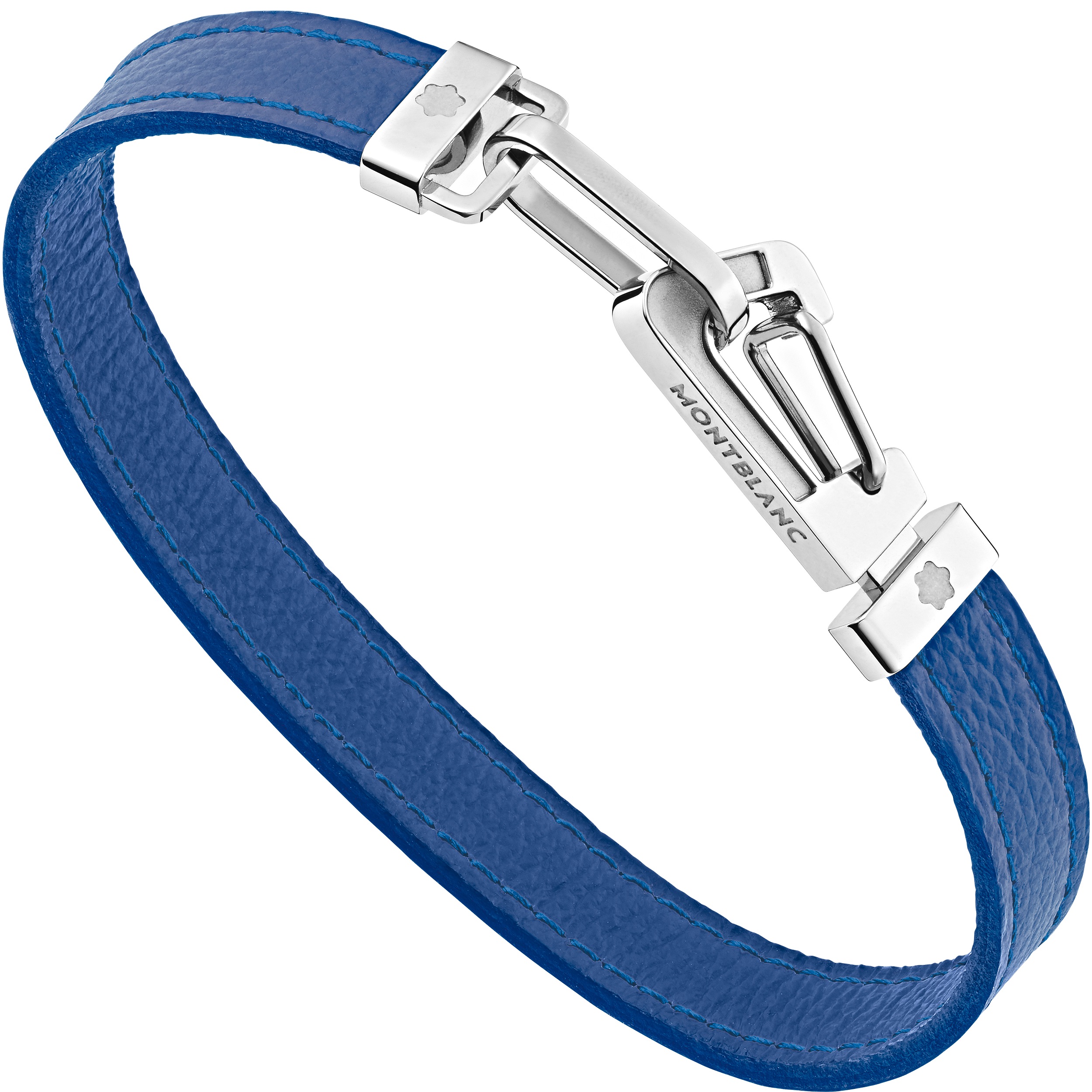 Bracelet in blue leather with carabiner closure in stainless steel, image 2
