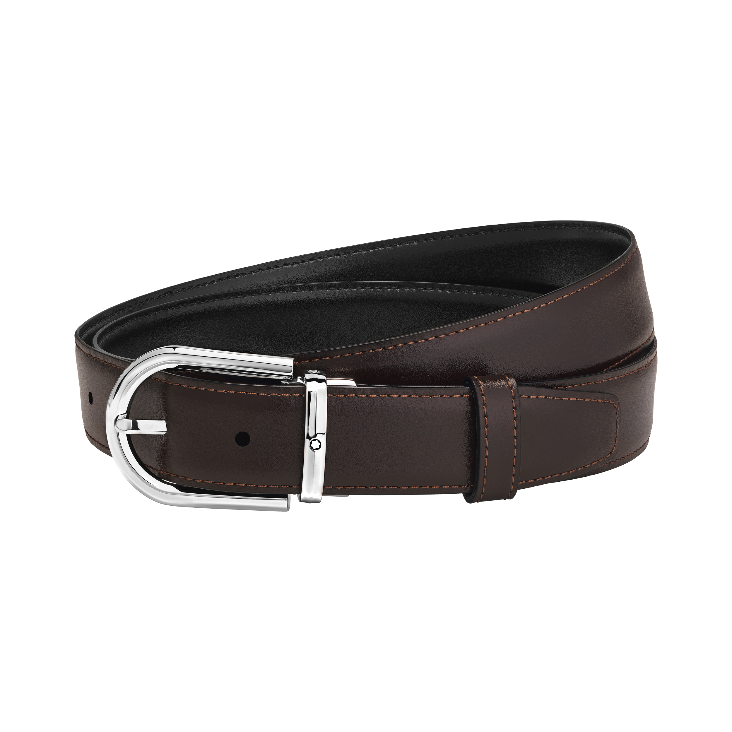 Horseshoe buckle black/brown 30 mm reversible leather belt, image 3