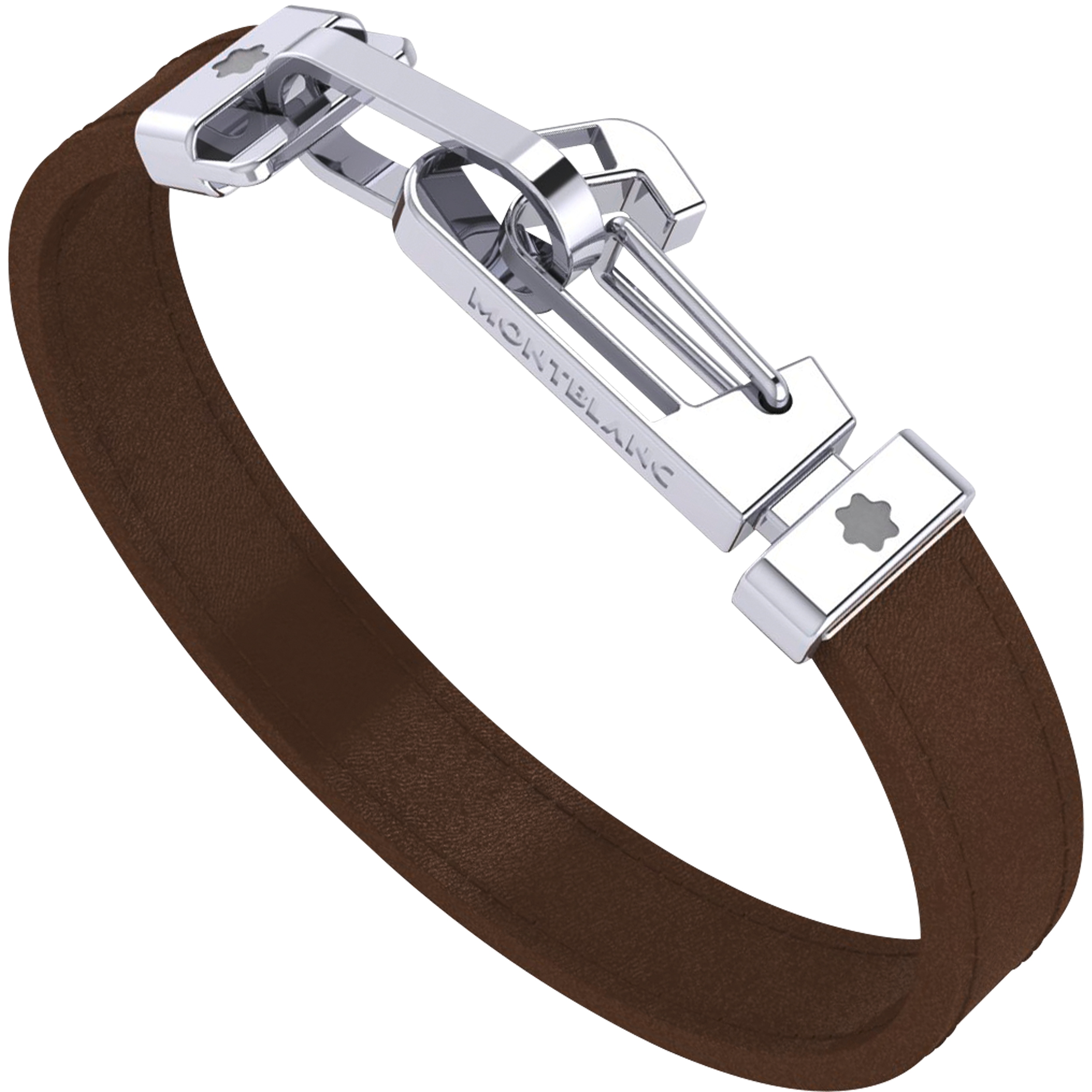 Bracelet in brown leather with carabiner closure in stainless steel, image 2