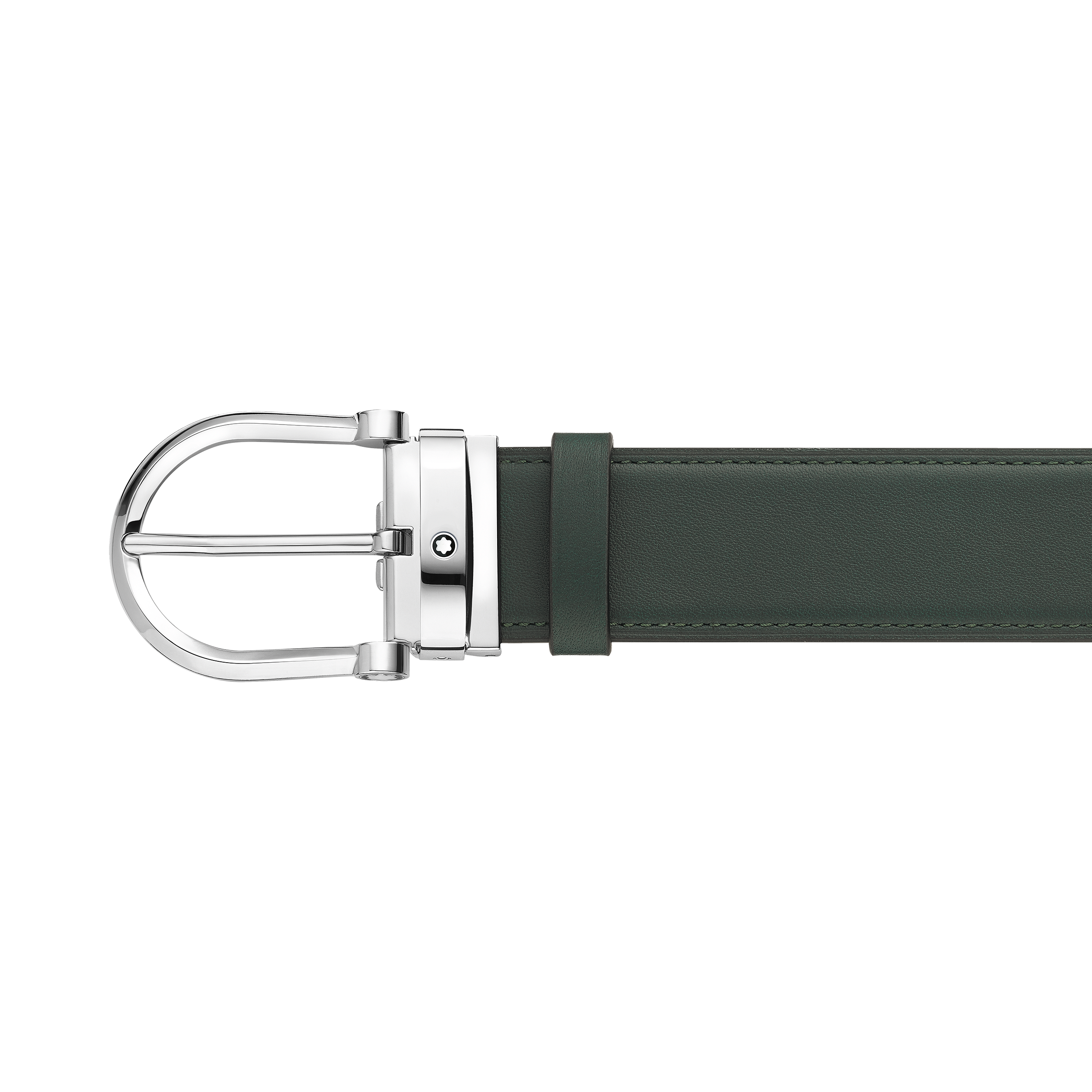 Horseshoe buckle green/tan 35 mm reversible leather belt, image 3