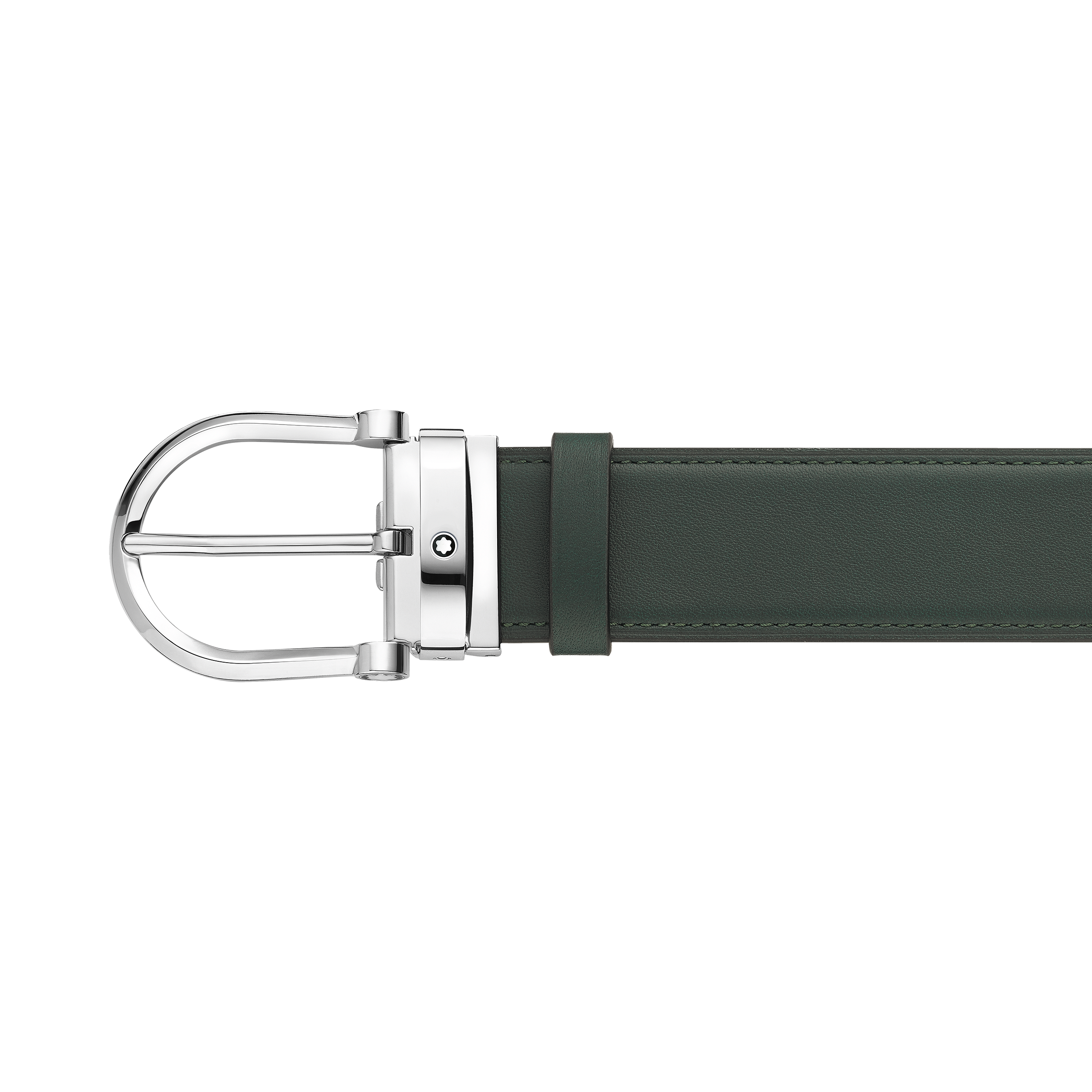 Horseshoe buckle green/tan 35 mm reversible leather belt, image 2