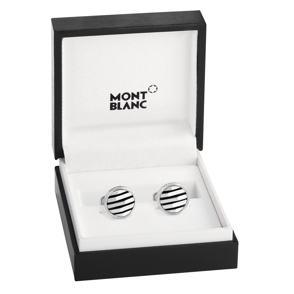 Cufflinks, round in silver with geometric inlay, image 3