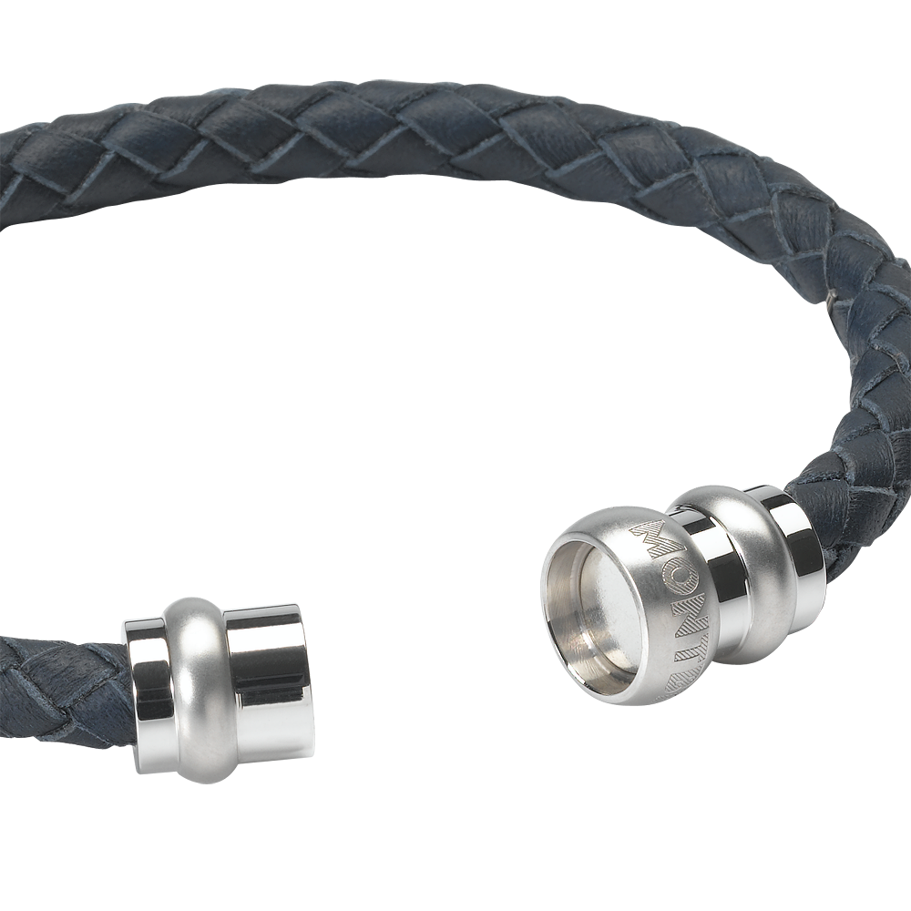Silver Collection bracelet with blue woven leather, image 1