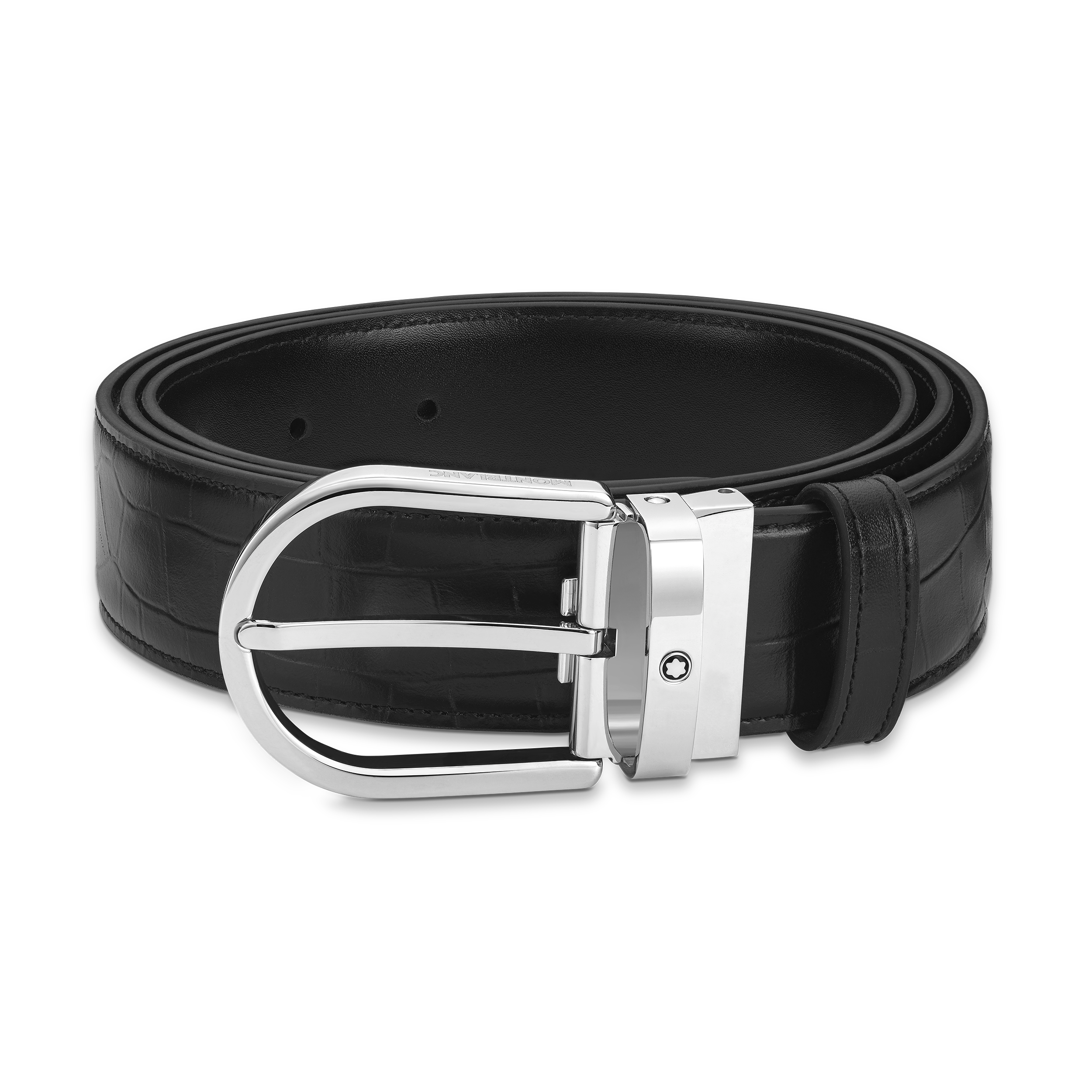 Horseshoe buckle printed black/plain black 35 mm reversible leather belt