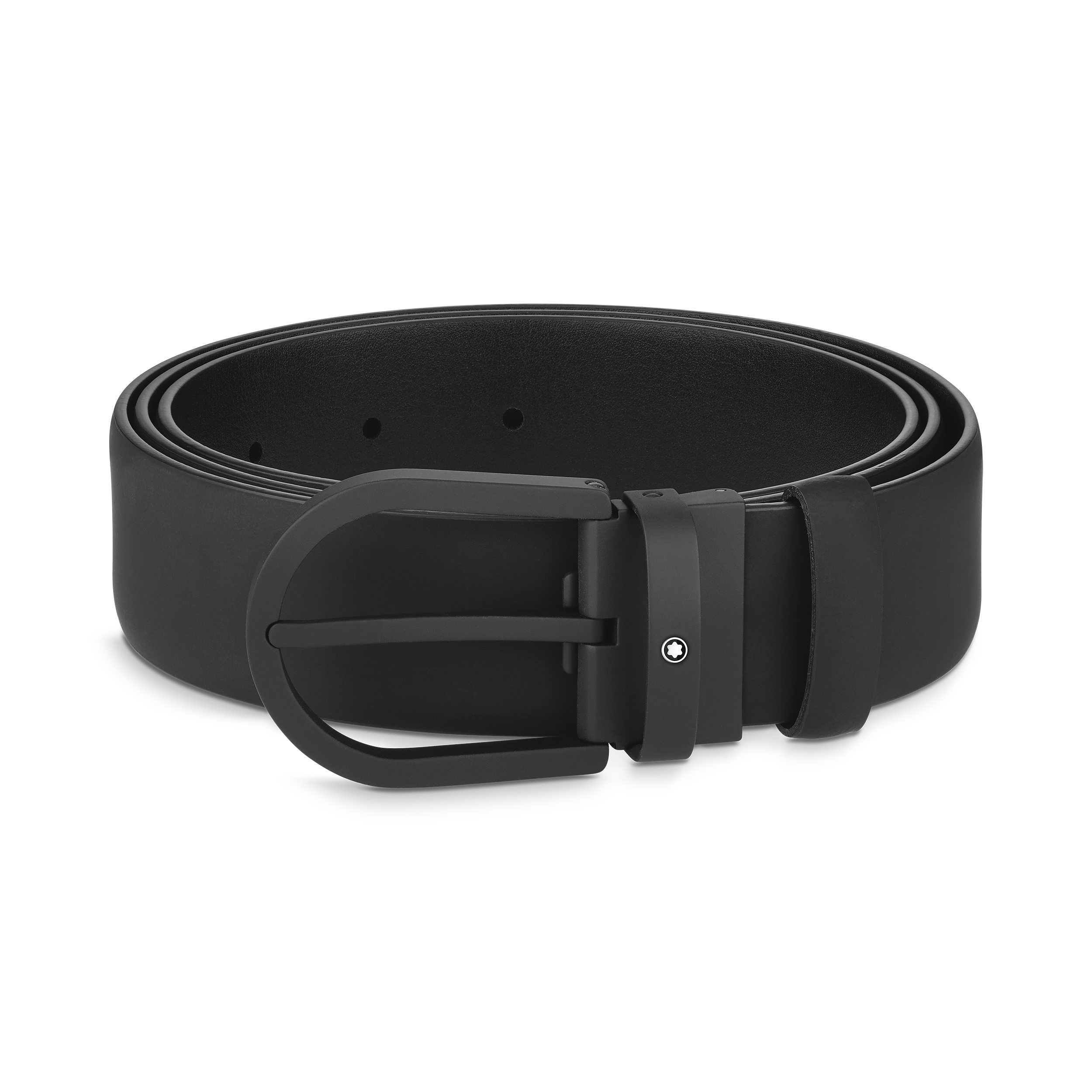 Horseshoe buckle black 35 mm leather belt