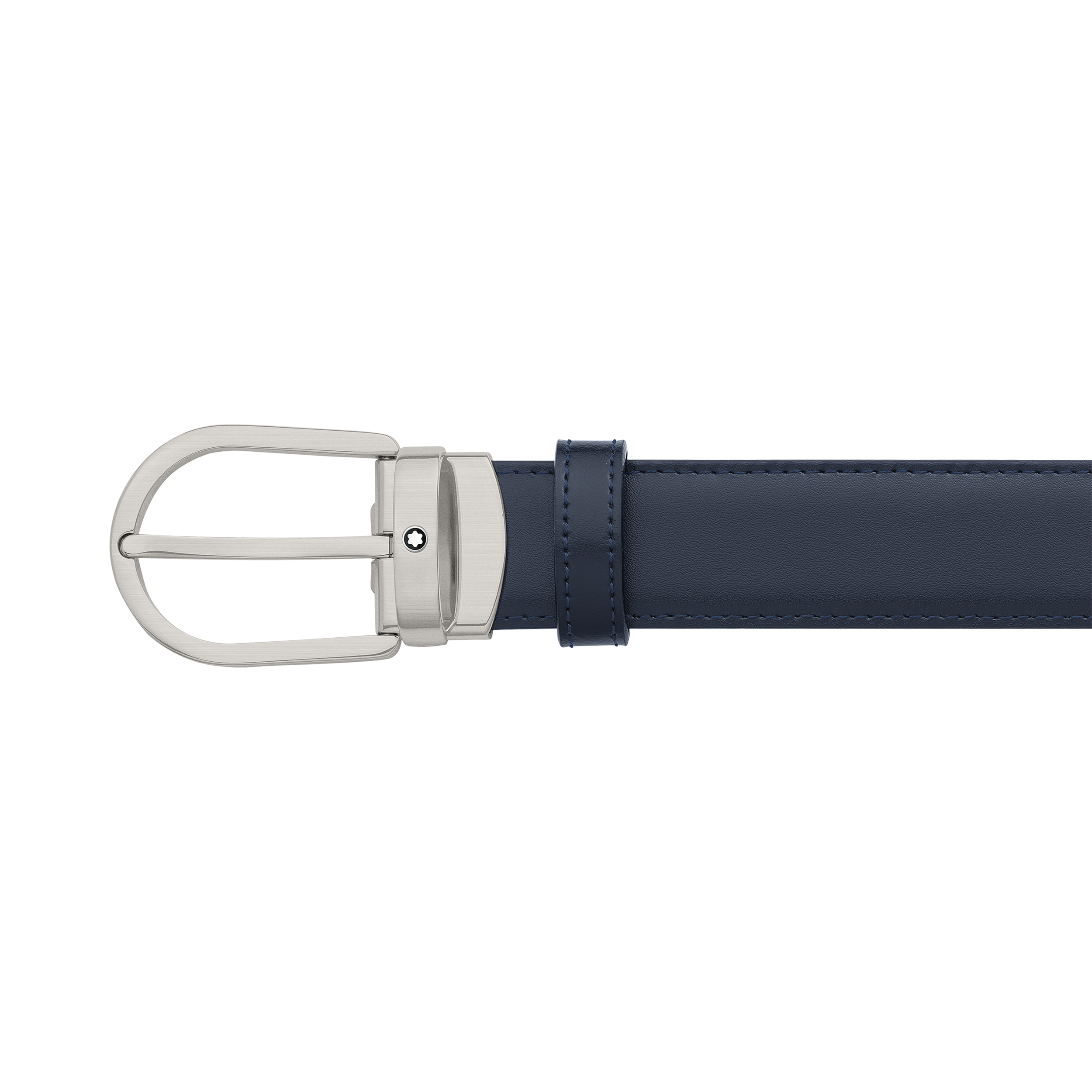Horseshoe buckle black/blue 32 mm reversible leather belt, image 1