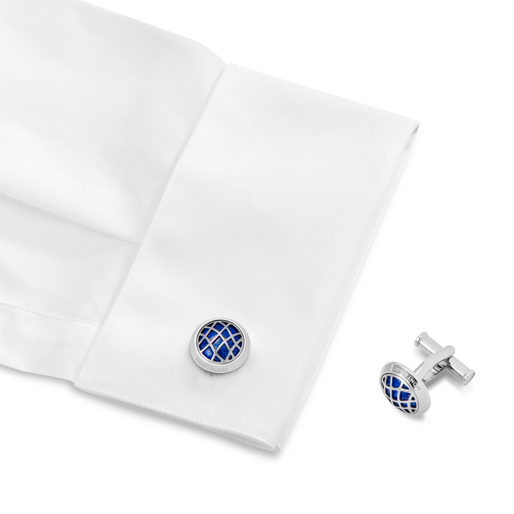 Cufflinks, round in stainless steel with lapis lazuli inlay, image 3