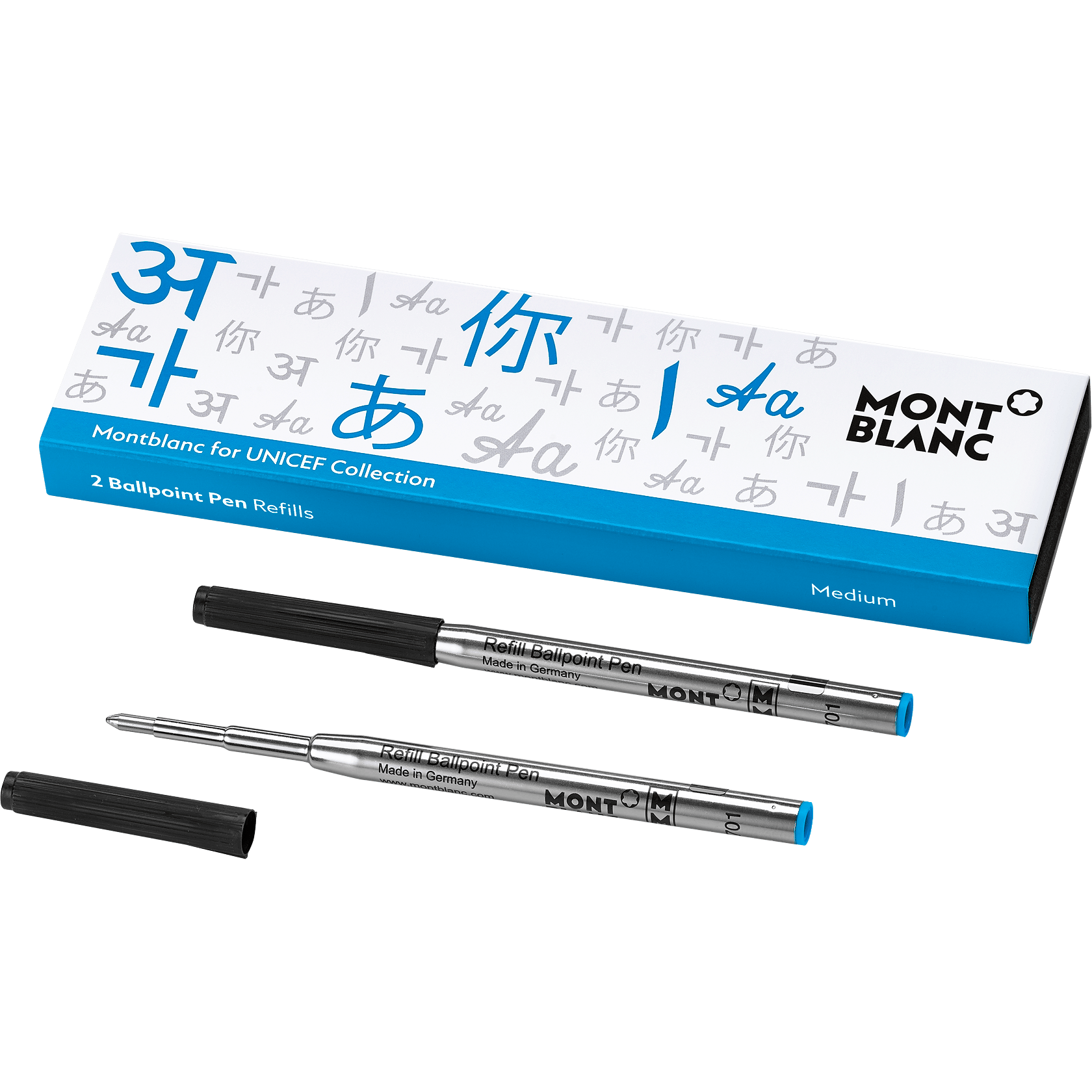 2 Ballpoint Pen Refills (M) UNICEF, Turquoise, image 1