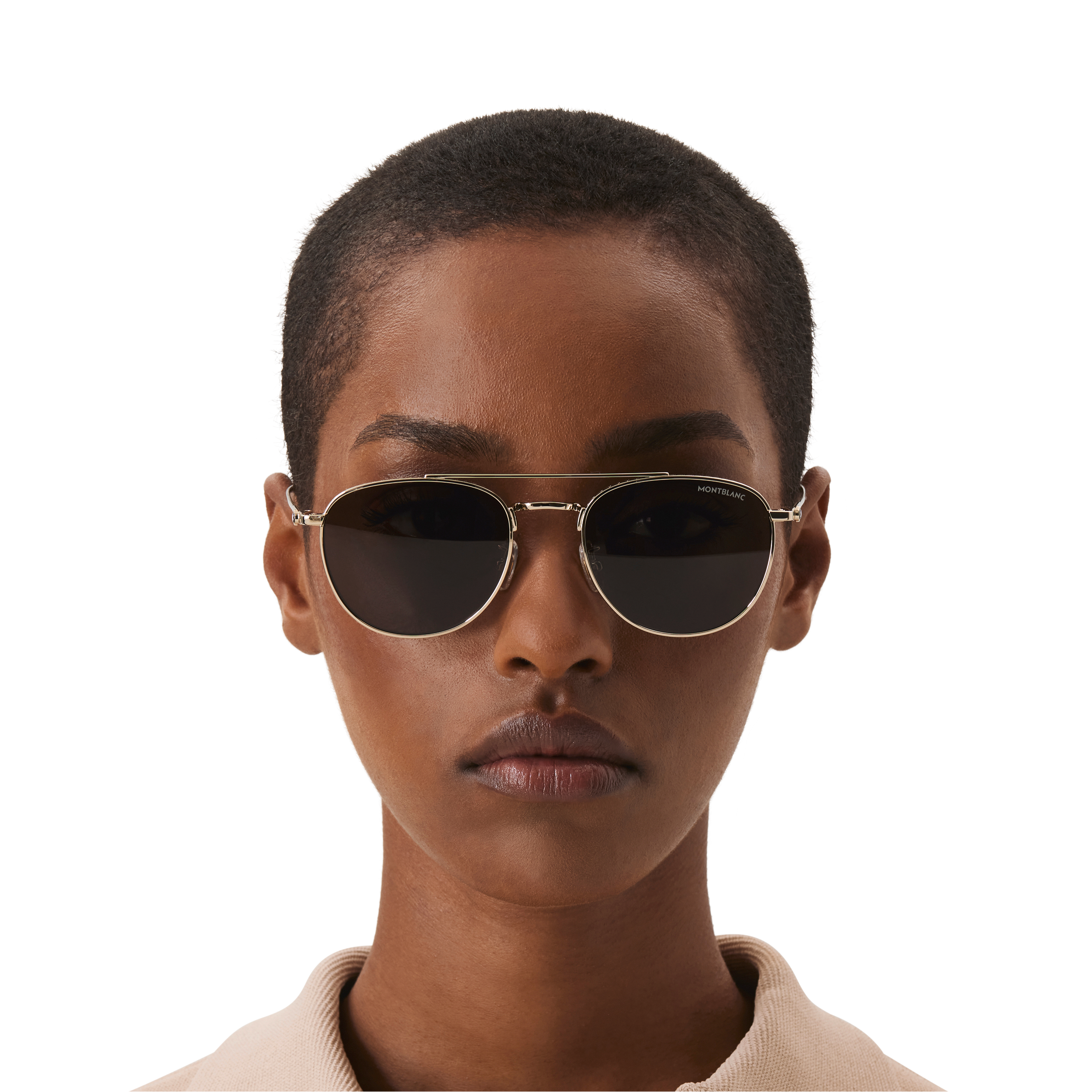 Round Sunglasses with Gold-Colored Metal Frame and Gray Lenses, image 4