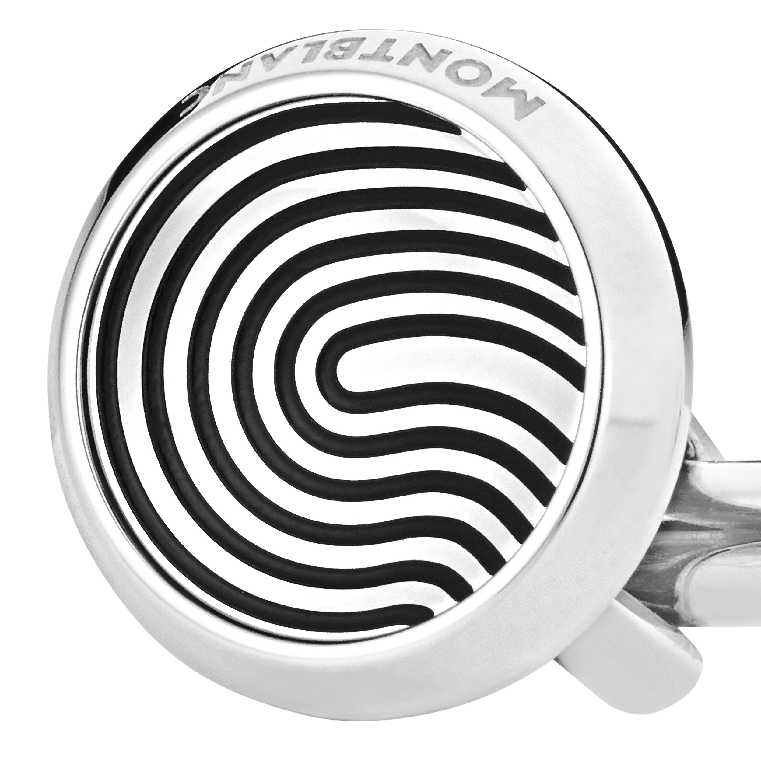 Cufflinks, round in stainless steel with fingerprint-patterned inlay, image 3