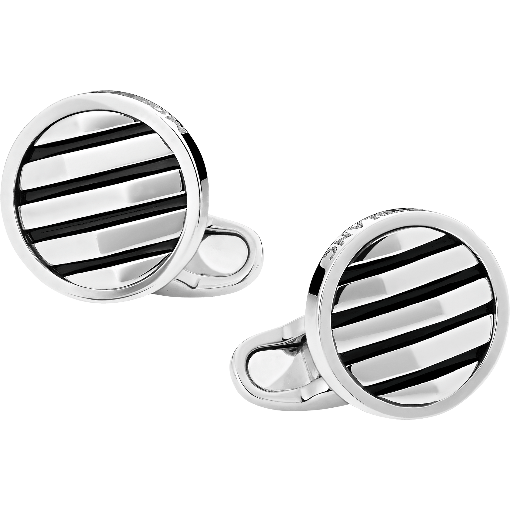 Cufflinks, round in silver with geometric inlay, image 1
