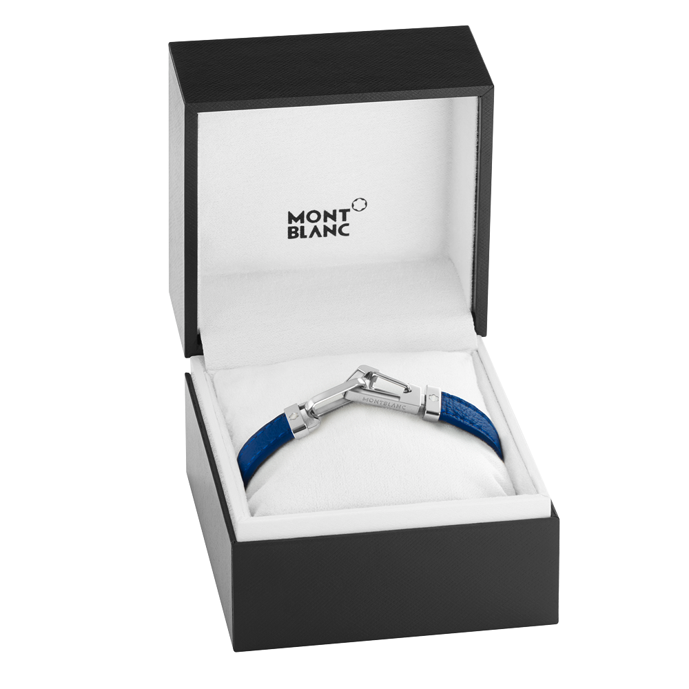 Bracelet in blue leather with carabiner closure in stainless steel, image 6