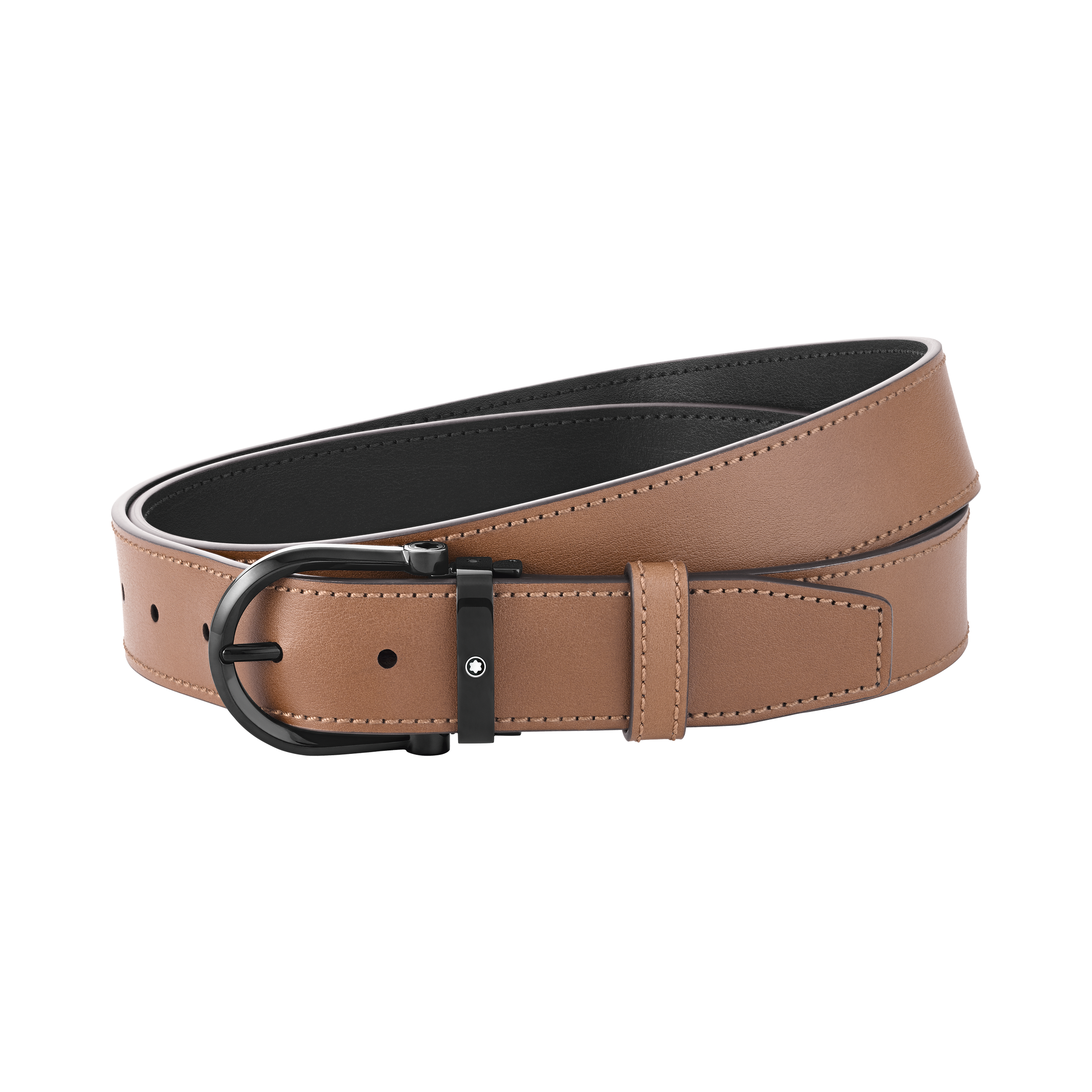 Horseshoe buckle black/tan 35 mm reversible leather belt, image 3