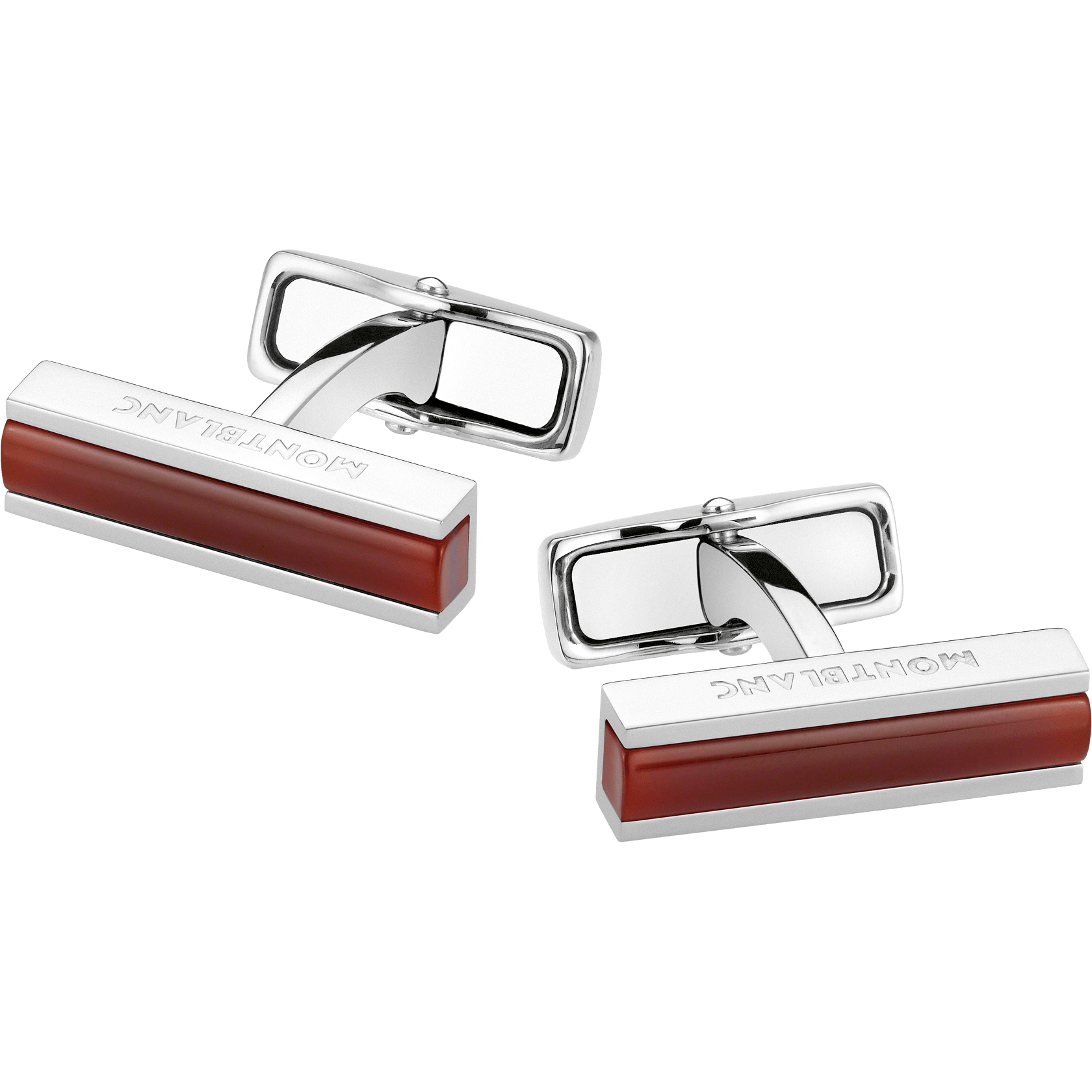 Cufflinks, bar in stainless steel with carnelian inlay, image 1