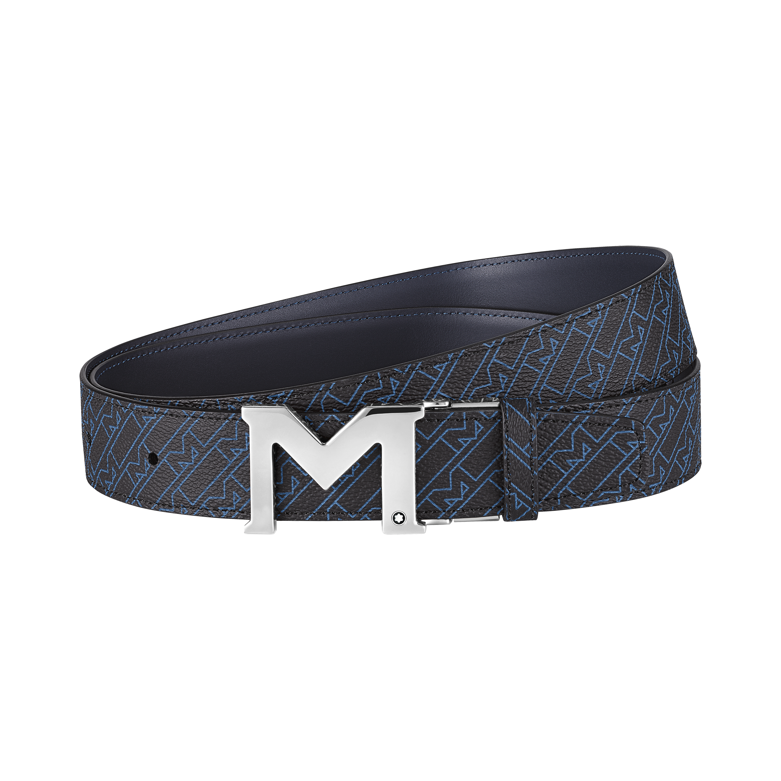 M buckle blue 35 mm reversible PVC belt, image 1