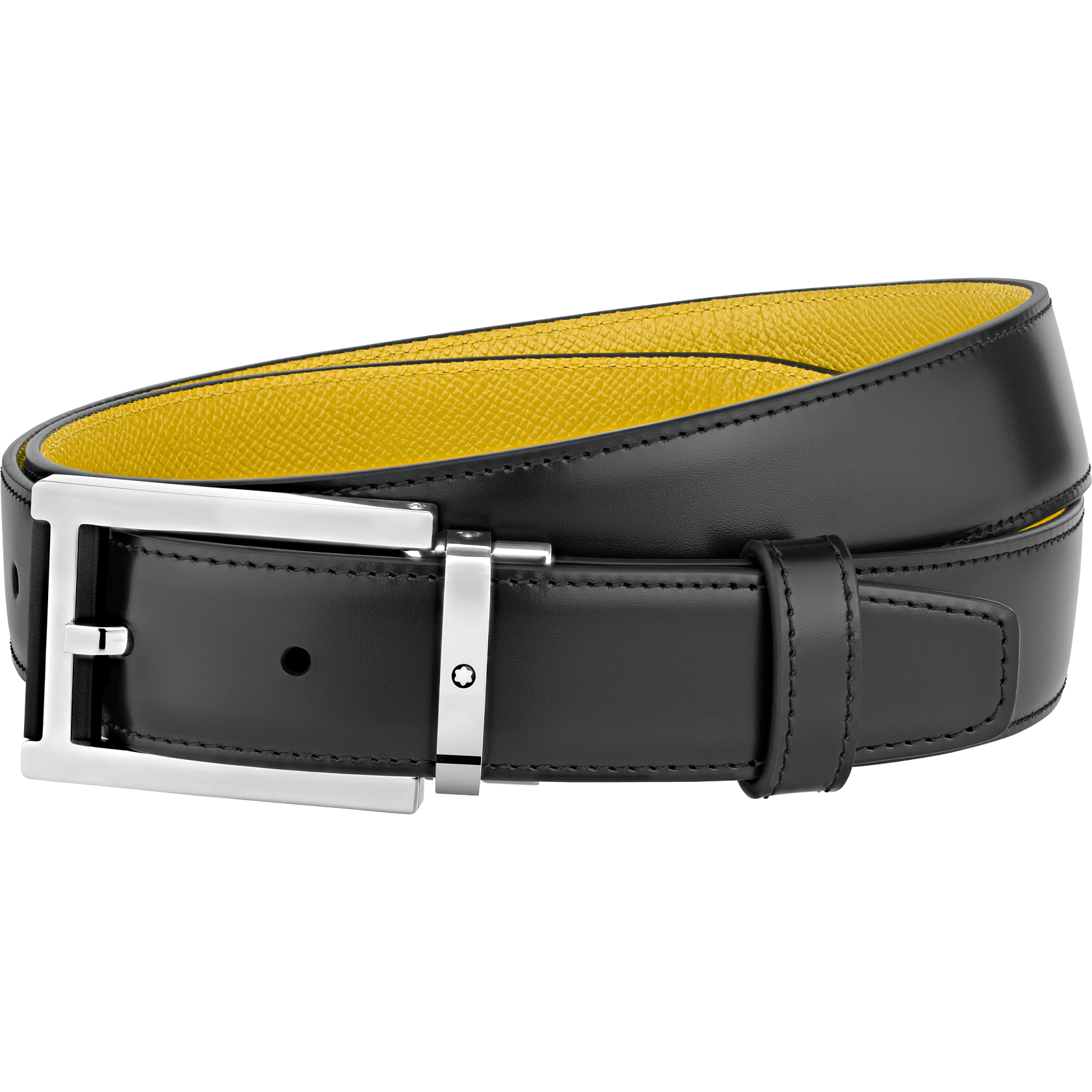 Rectangular Stainless Steel & Black Leather Pin Buckle Belt, image 1