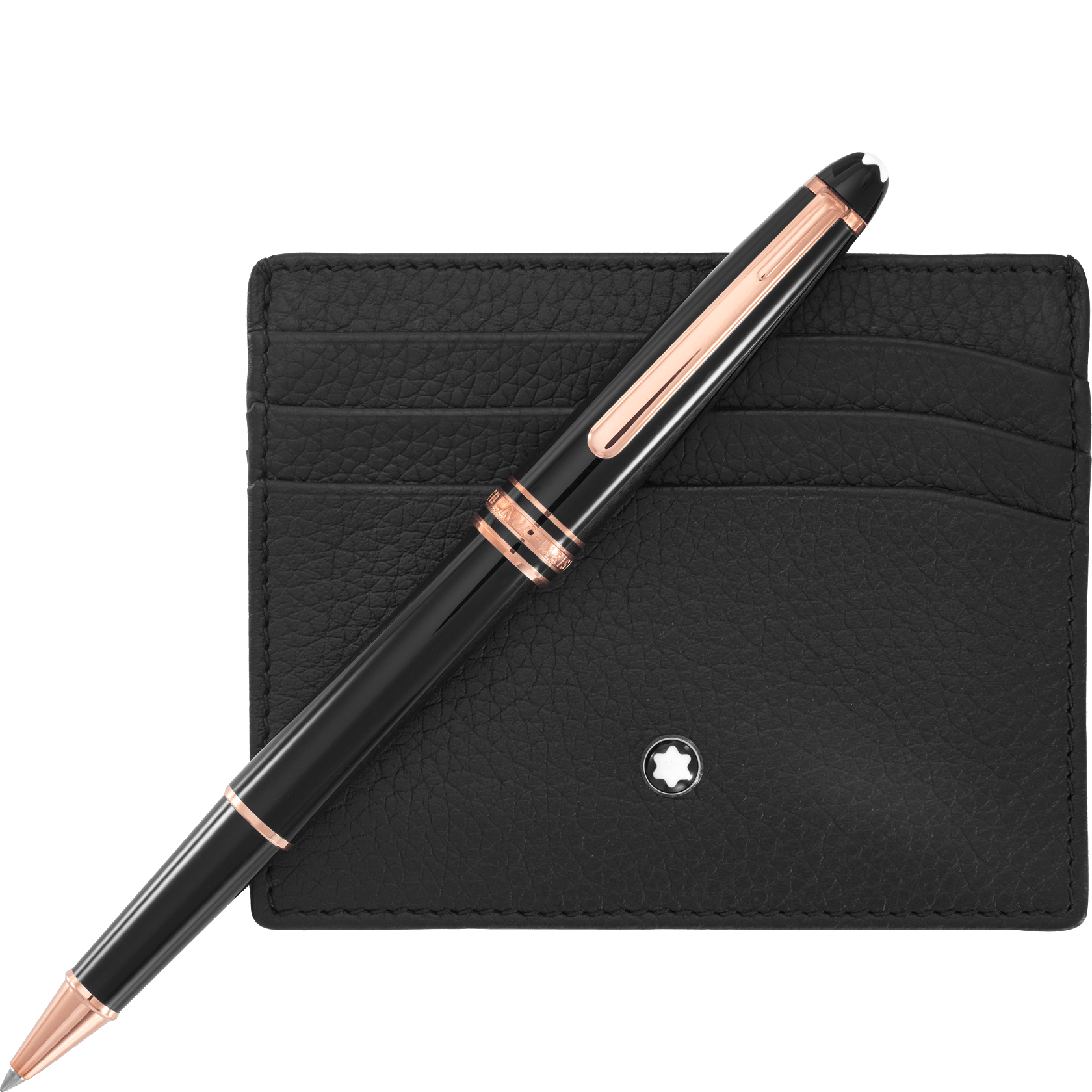 Set with Meisterstück Rose Gold Classique Rollerball and black soft-grain Pocket Holder 6 CC, image 1