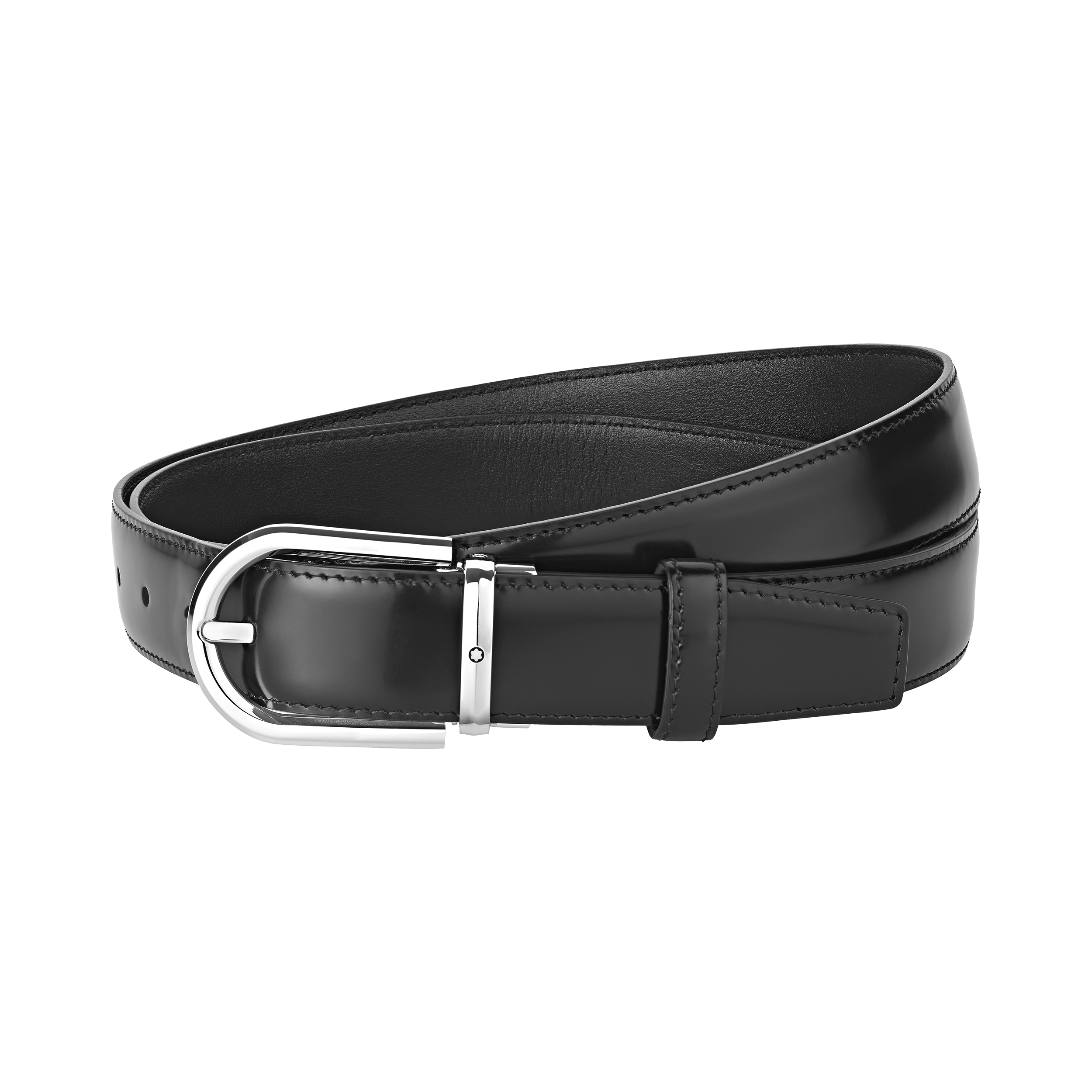 Horseshoe buckle black 30 mm leather belt