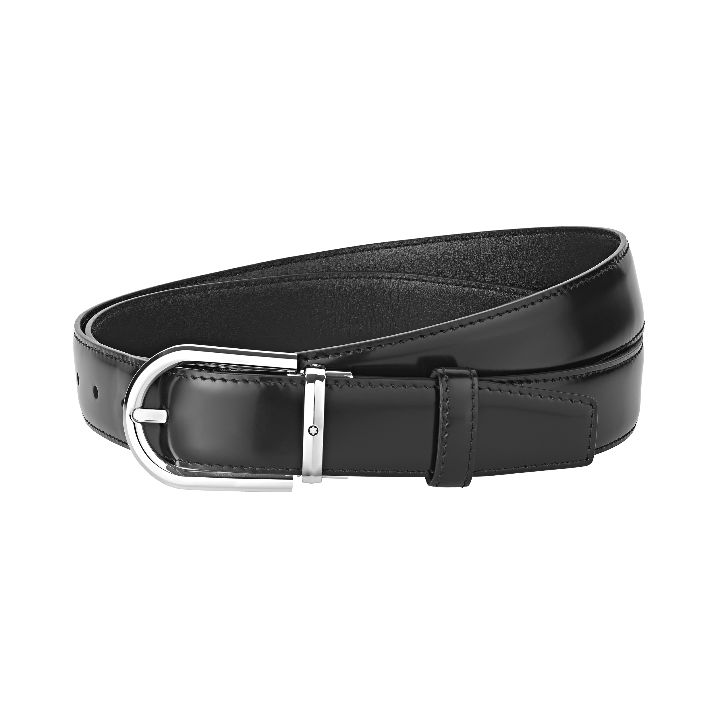 Horseshoe buckle black 30 mm leather belt, image 1