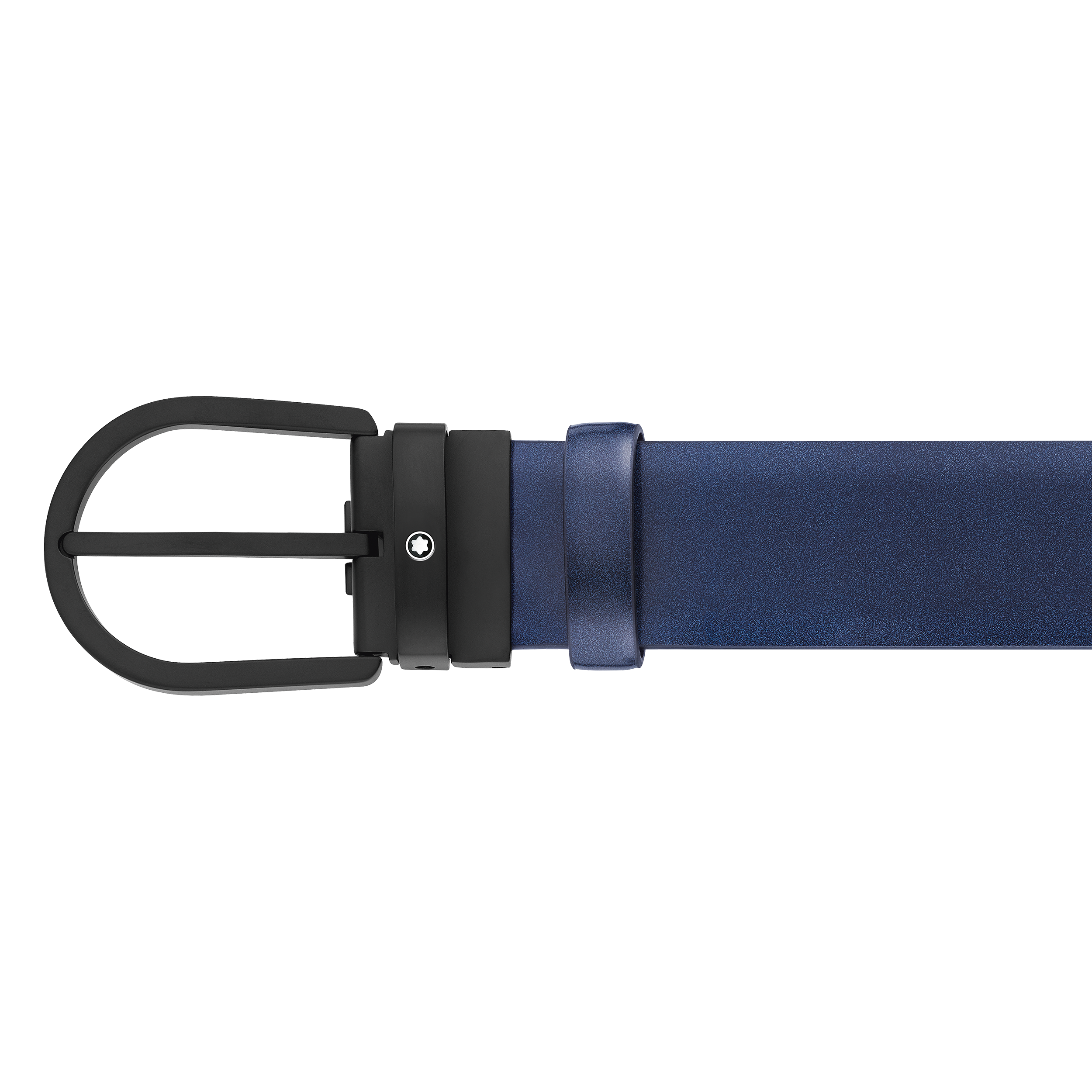 Horseshoe buckle blue 35 mm leather belt, image 1
