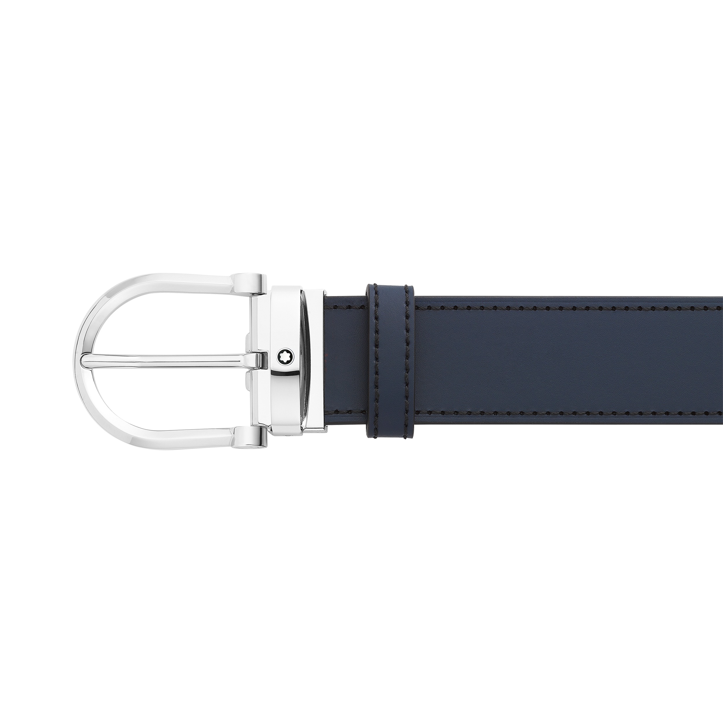 Horseshoe buckle black/blue 35 mm reversible leather belt, image 3