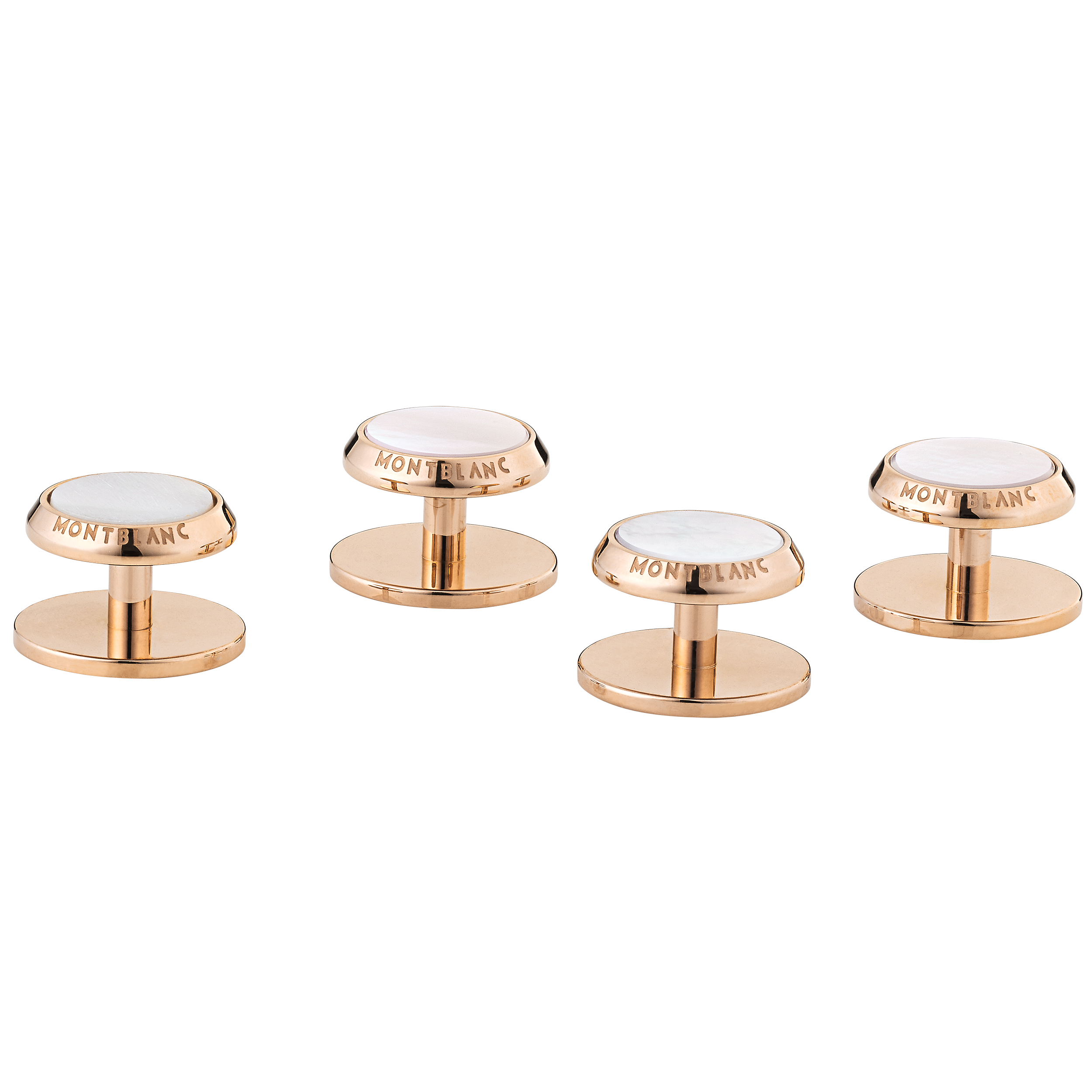 Cufflinks and tuxedo stud set in stainless steel with rose gold-colored PVD and mother-of-pearl, image 3
