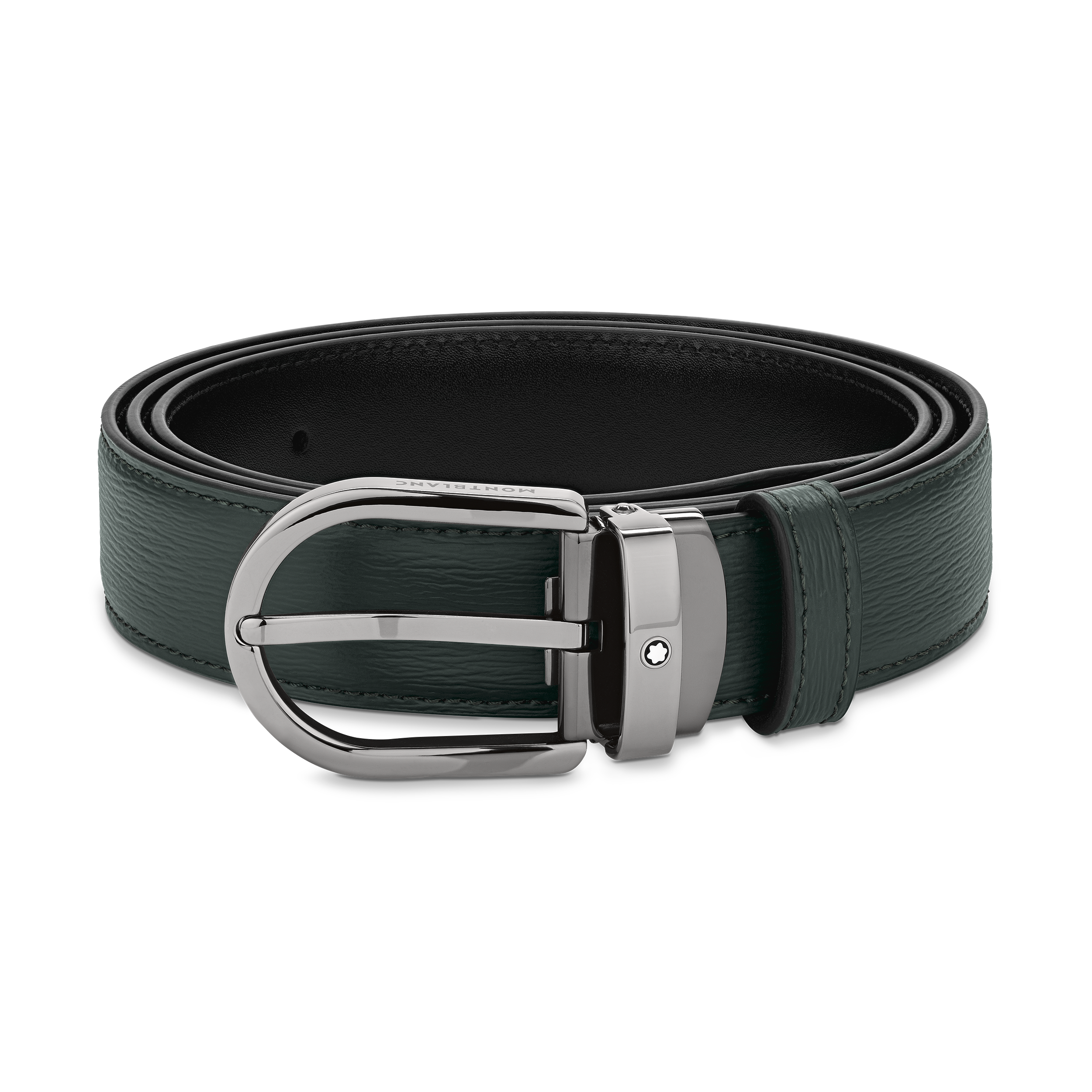 Horseshoe buckle black/deep forest green 30 mm reversible leather belt, image 1