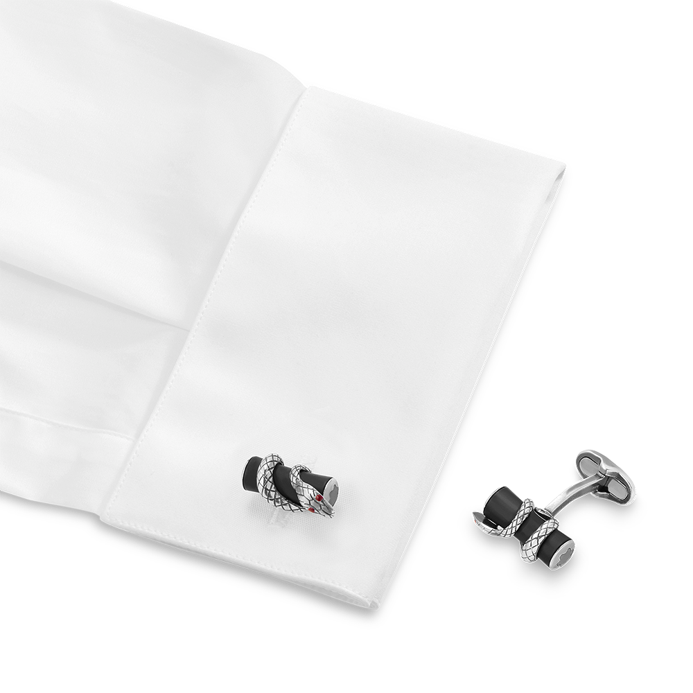 Cufflinks, bar in silver with serpent detail and black ruthenium finish, image 2