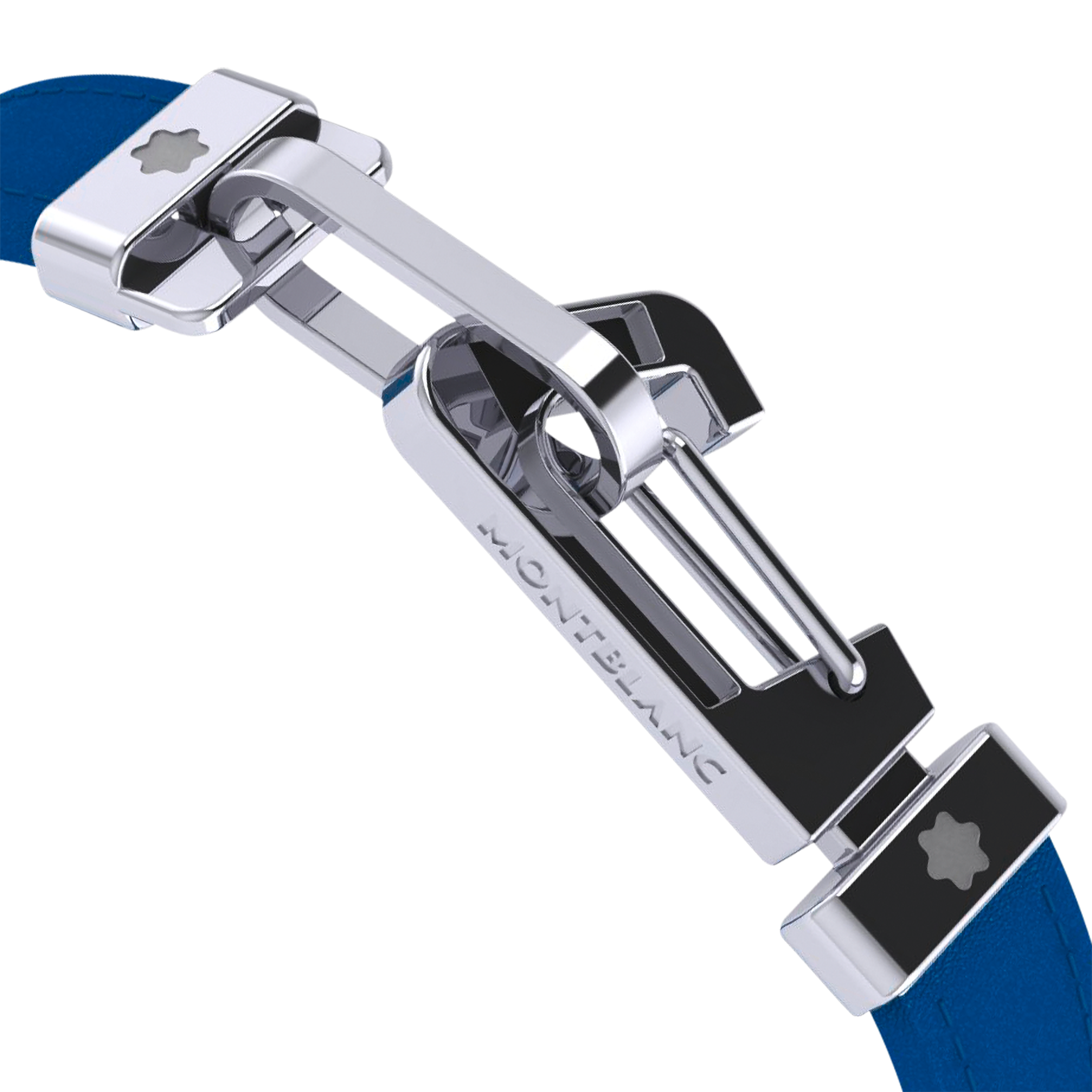 Bracelet in blue leather with carabiner closure in stainless steel, image 4