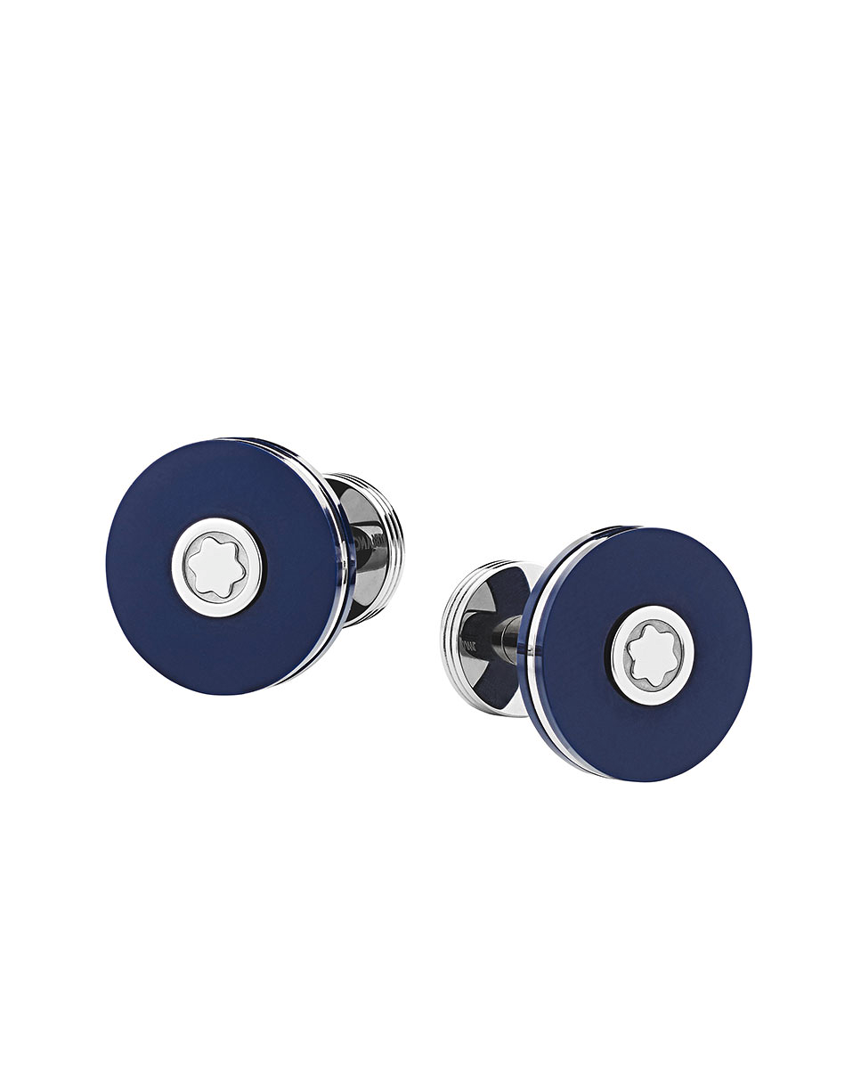 Cufflinks, round in stainless steel with blue resin, image 5