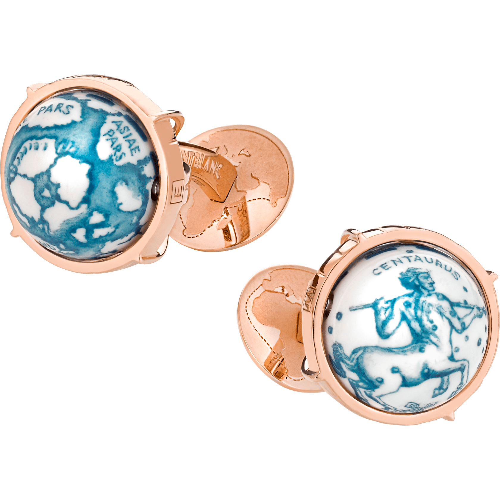 Cufflinks, round in rose gold with handpainted ceramic bead, image 1
