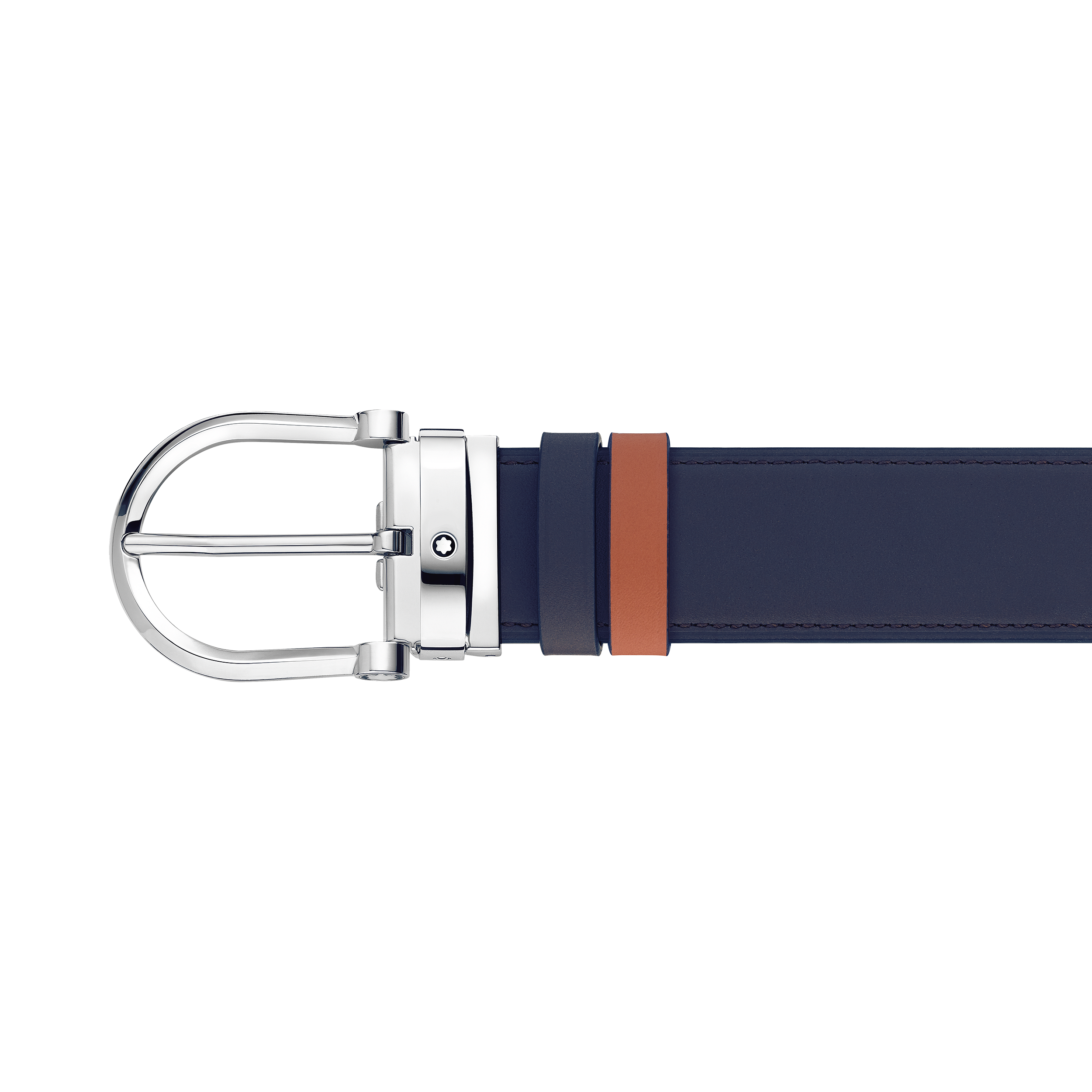 Horseshoe buckle blue/tan 35 mm reversible leather belt, image 2