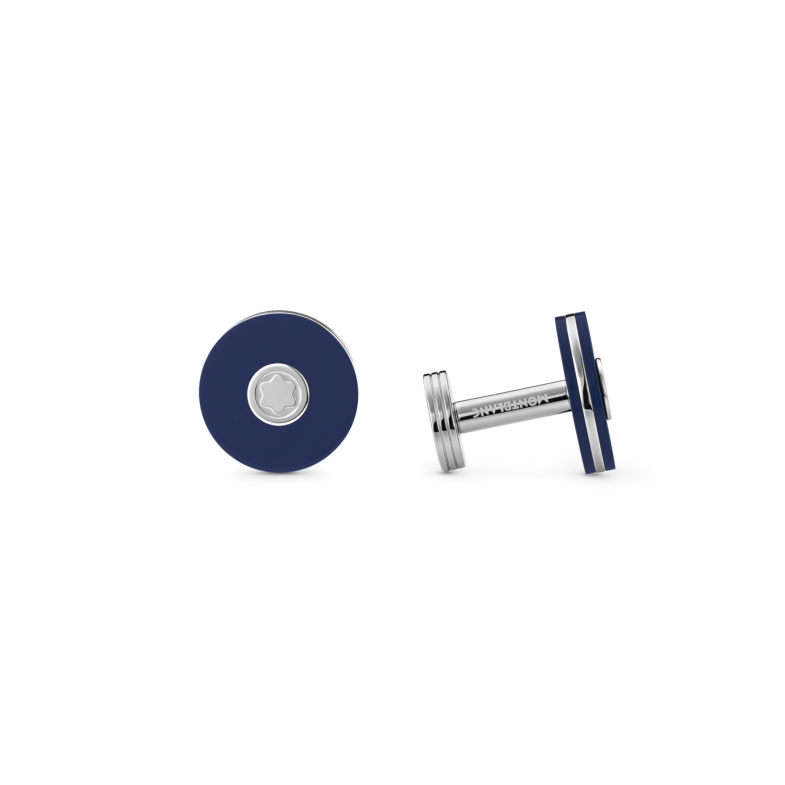 Cufflinks, round in stainless steel with blue resin, image 1