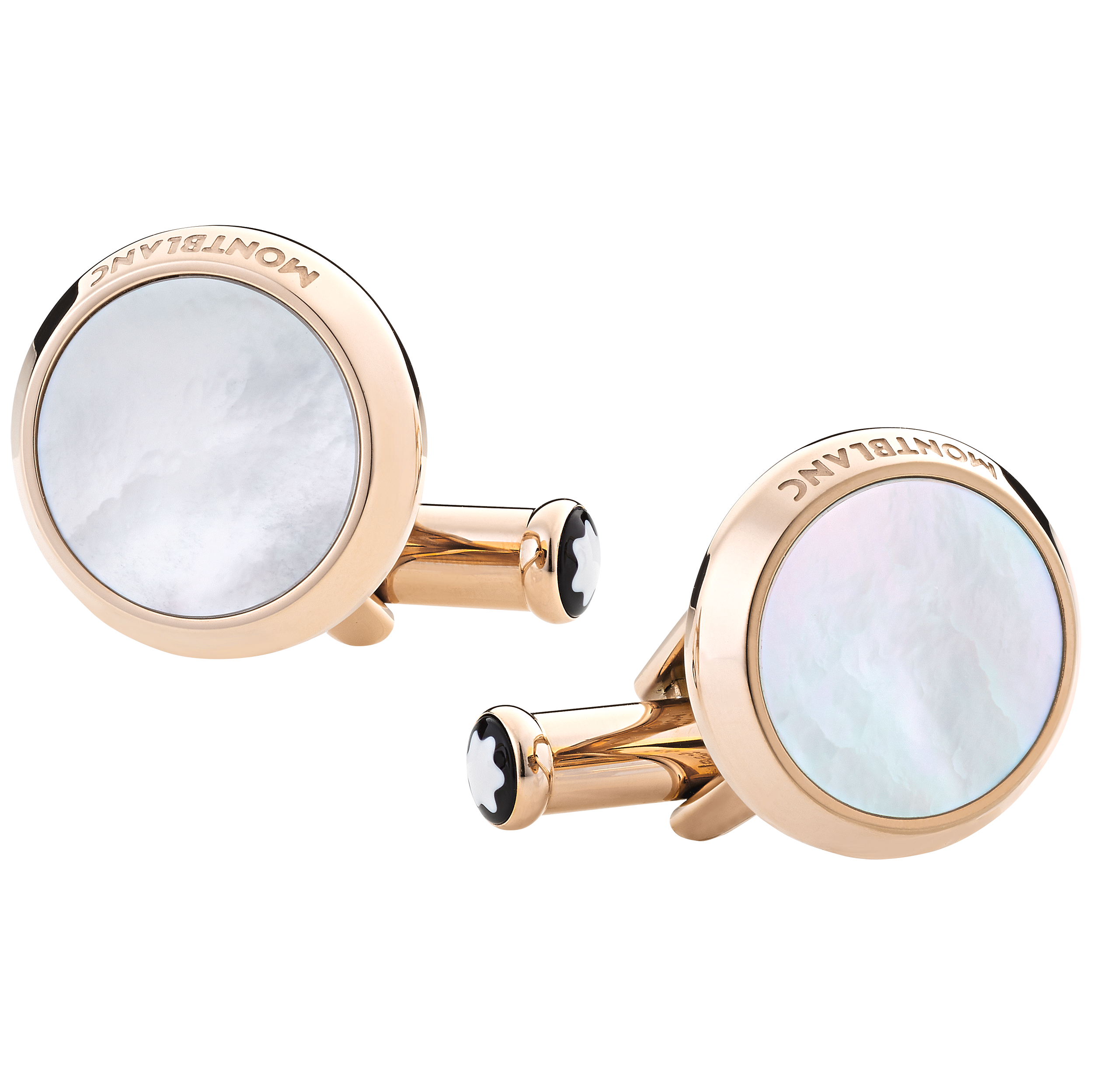 Cufflinks and tuxedo stud set in stainless steel with rose gold-colored PVD and mother-of-pearl, image 2