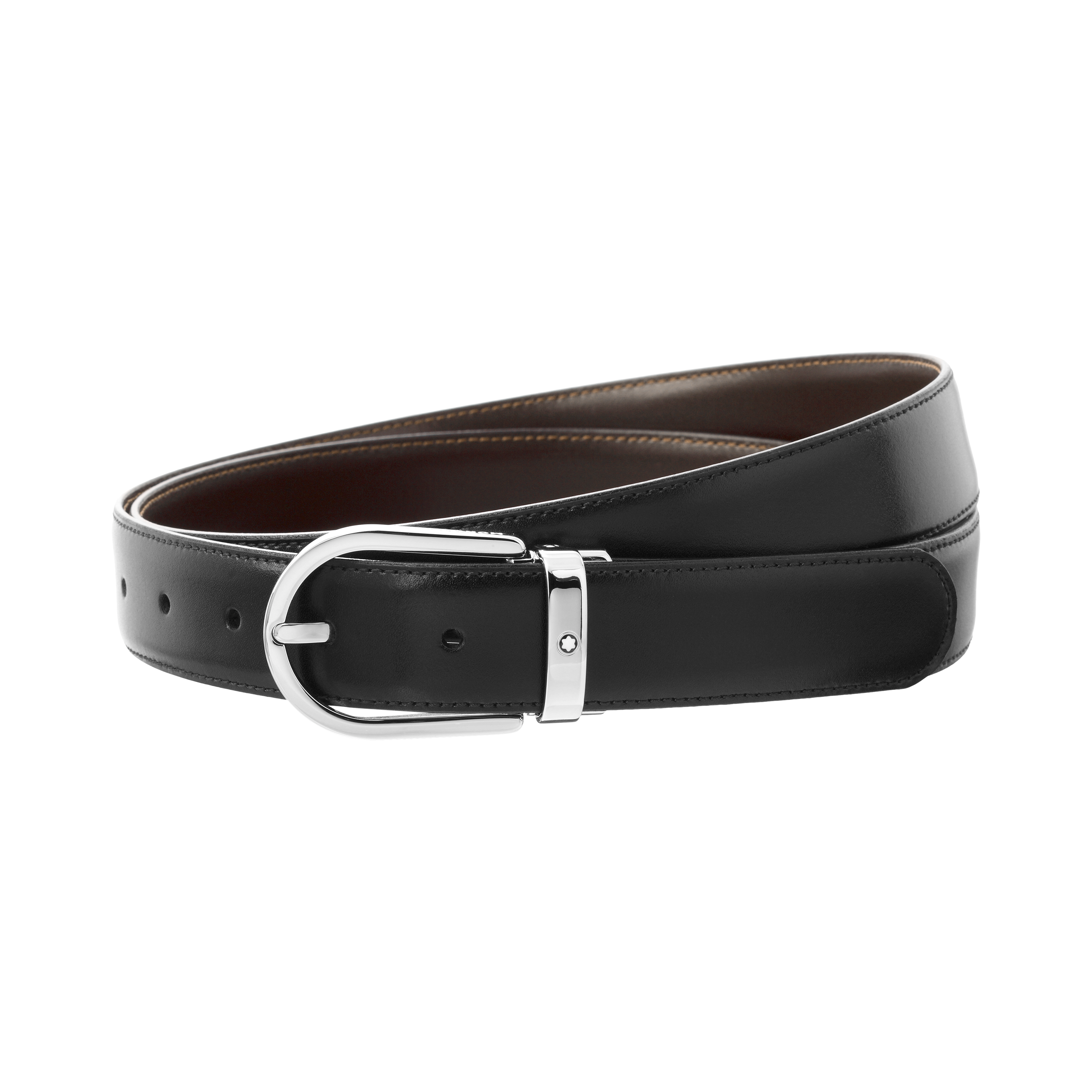Horseshoe buckle black/brown 30 mm reversible leather belt, image 2